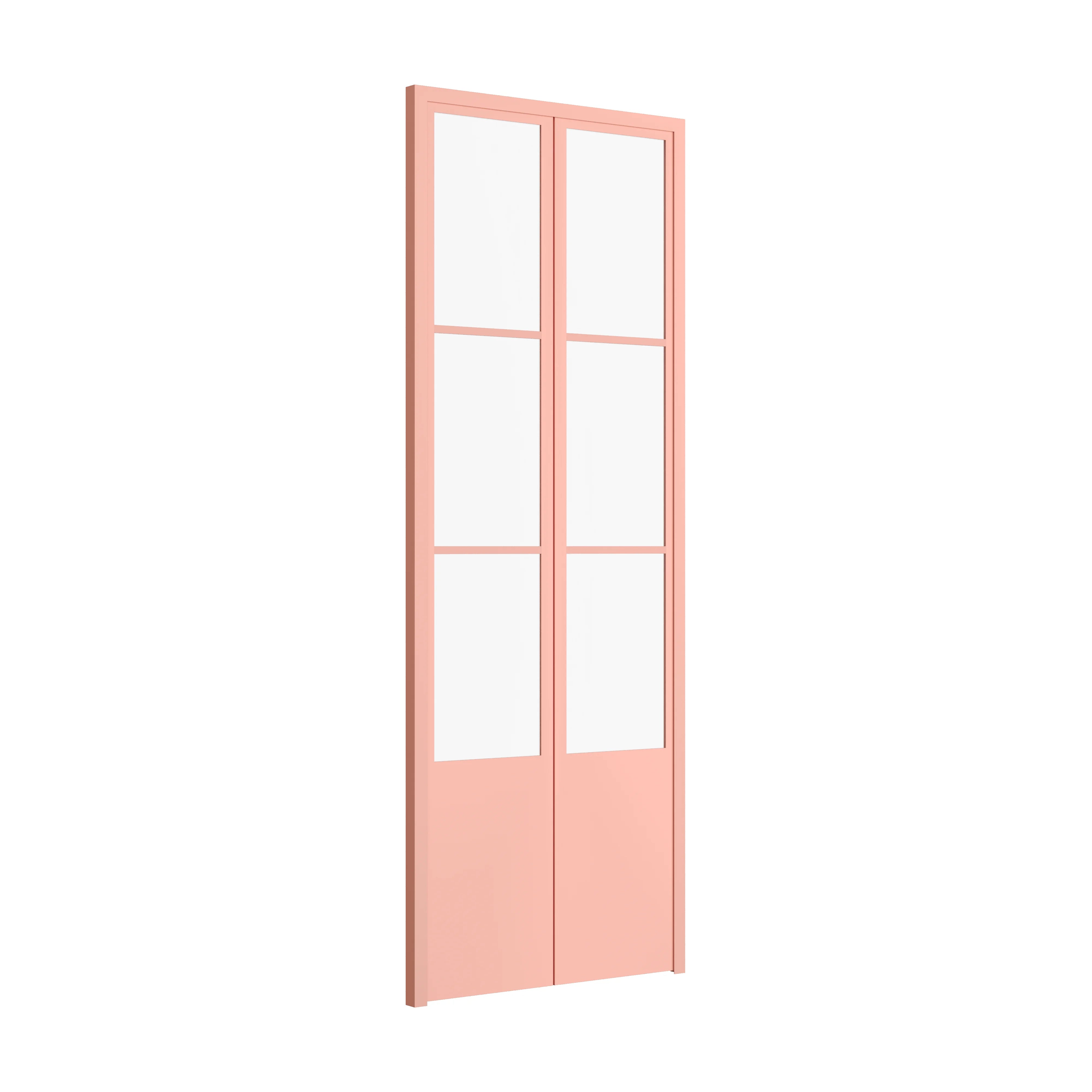 Air Pantry double flat glass pantry doors with kickplate in Sunset Pink finish