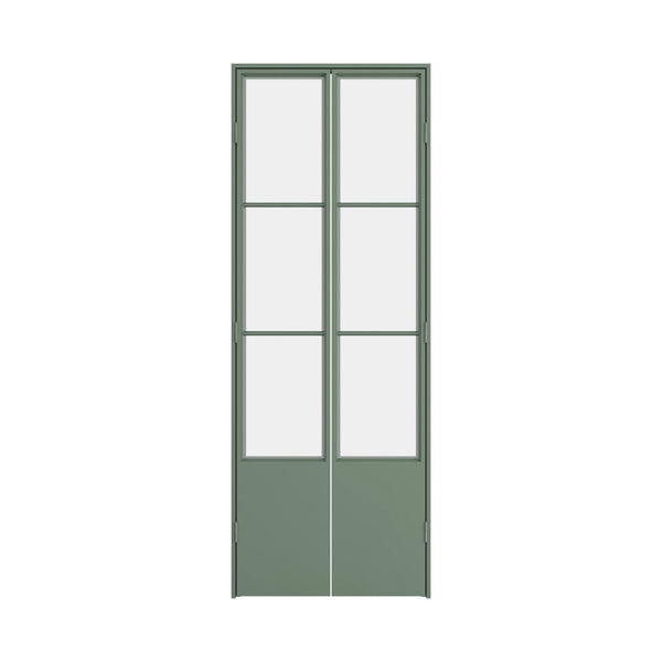 Air Pantry double flat steel pantry doors with kickplate in Angeles Green finish