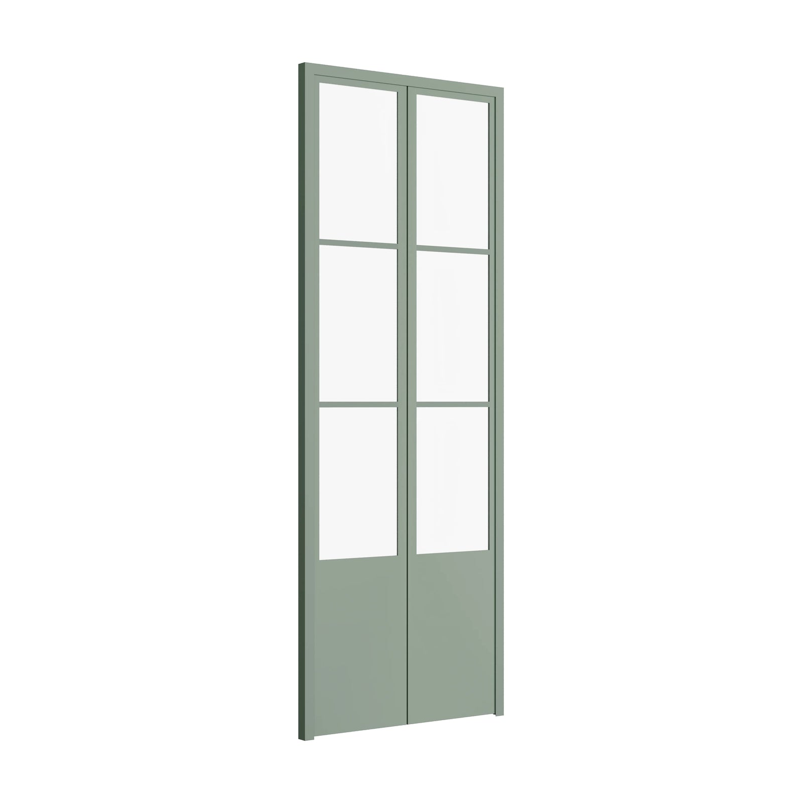 Air Pantry double flat steel pantry doors with kickplate in Angeles Green for modern kitchens