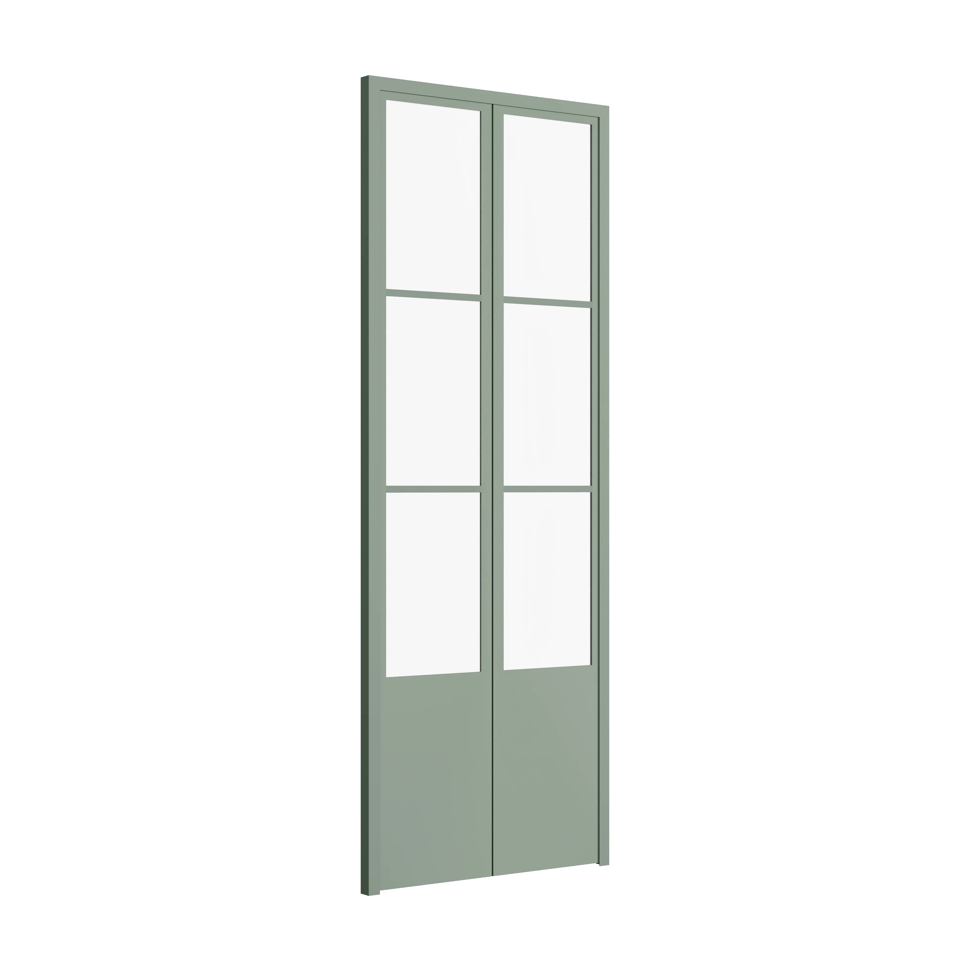 Air Pantry double flat steel pantry doors with kickplate in Angeles Green for modern kitchens