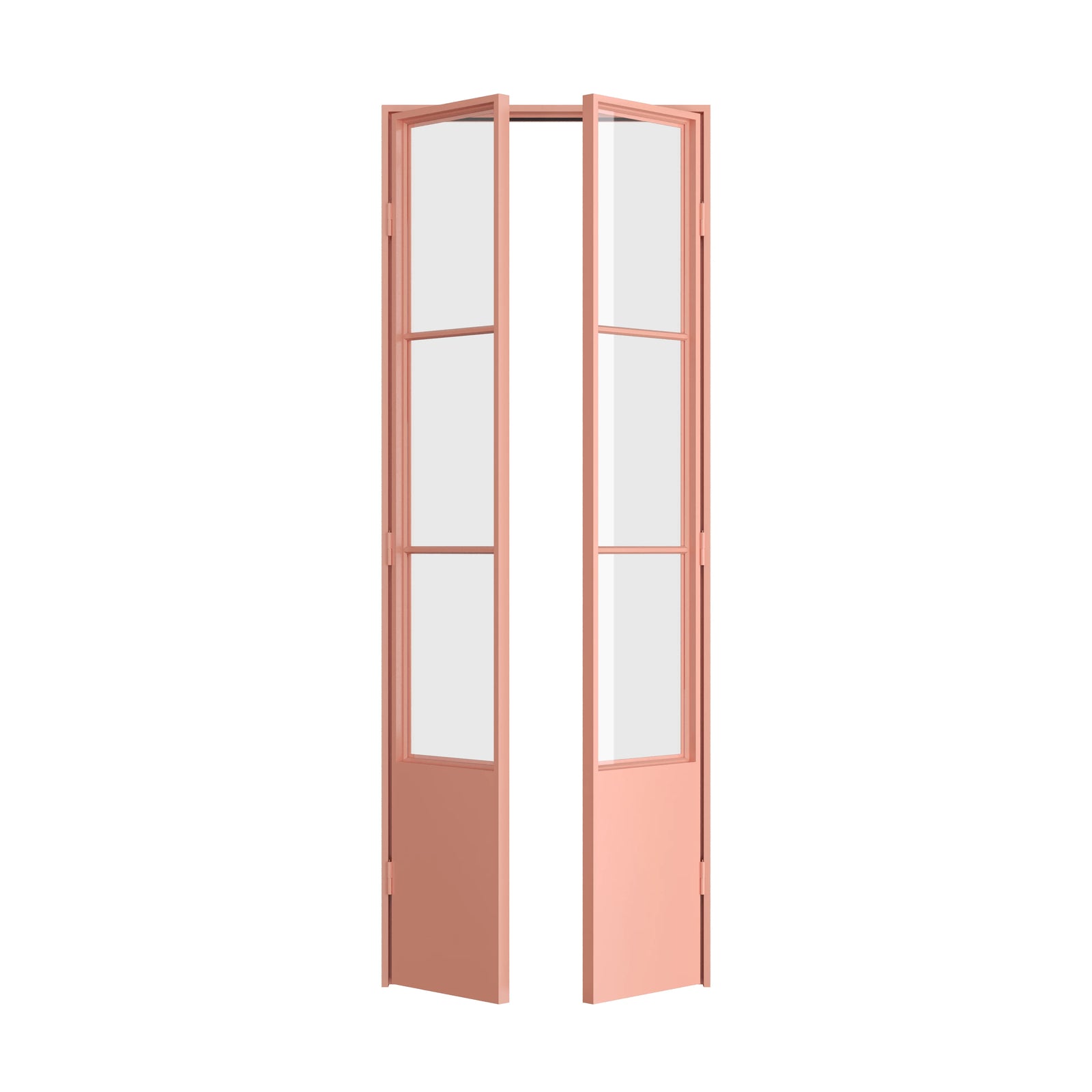 Air Pantry double flat steel and glass pantry doors with kickplate in Sunset Pink color