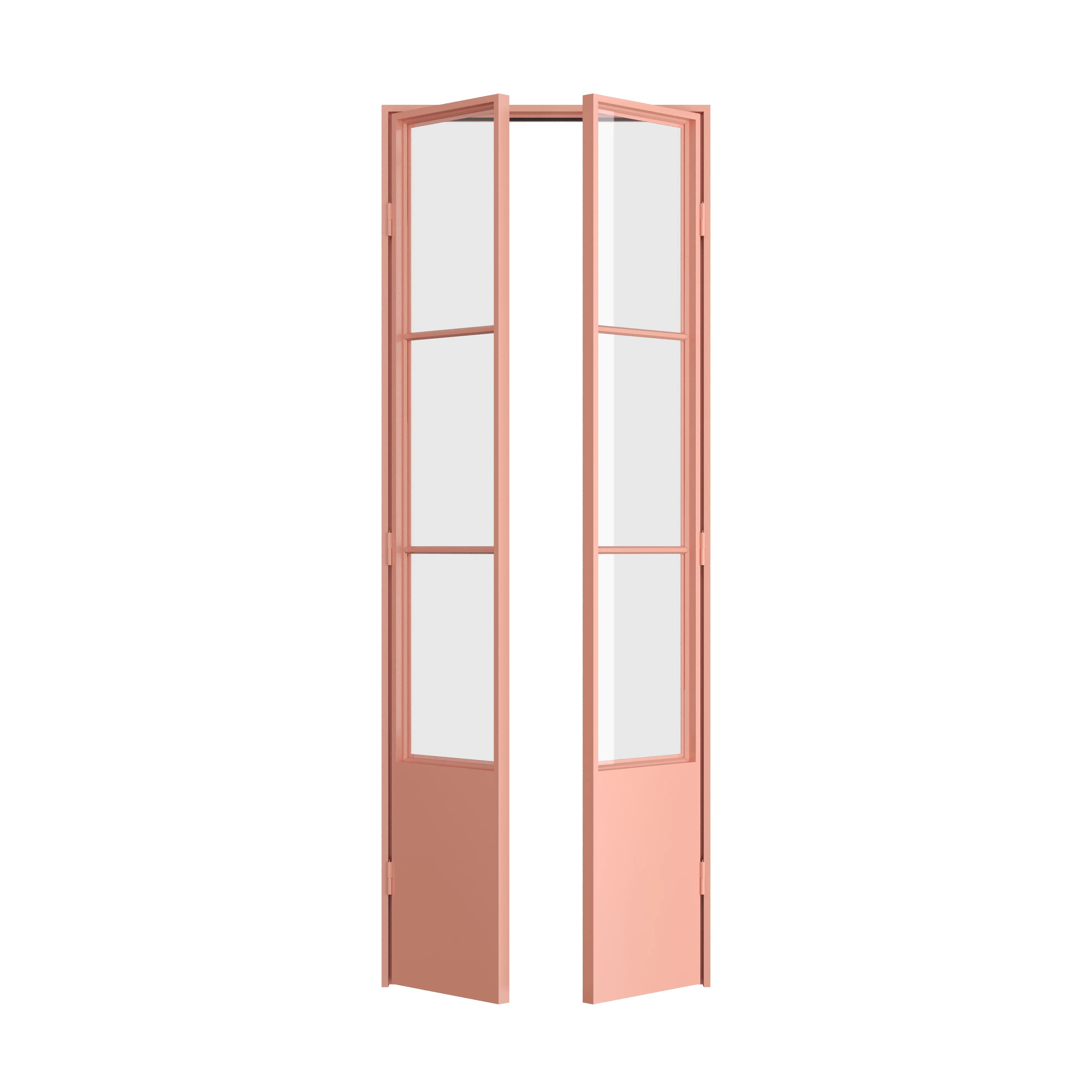 Air Pantry double flat steel and glass pantry doors with kickplate in Sunset Pink color