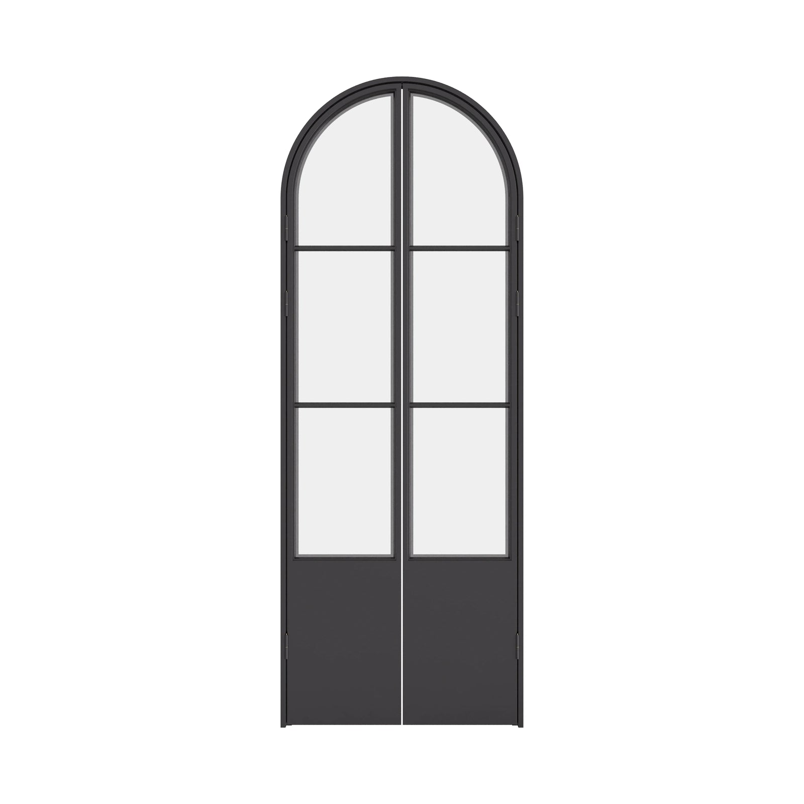 Air Pantry double full arch steel pantry doors with kickplate and curved glass design