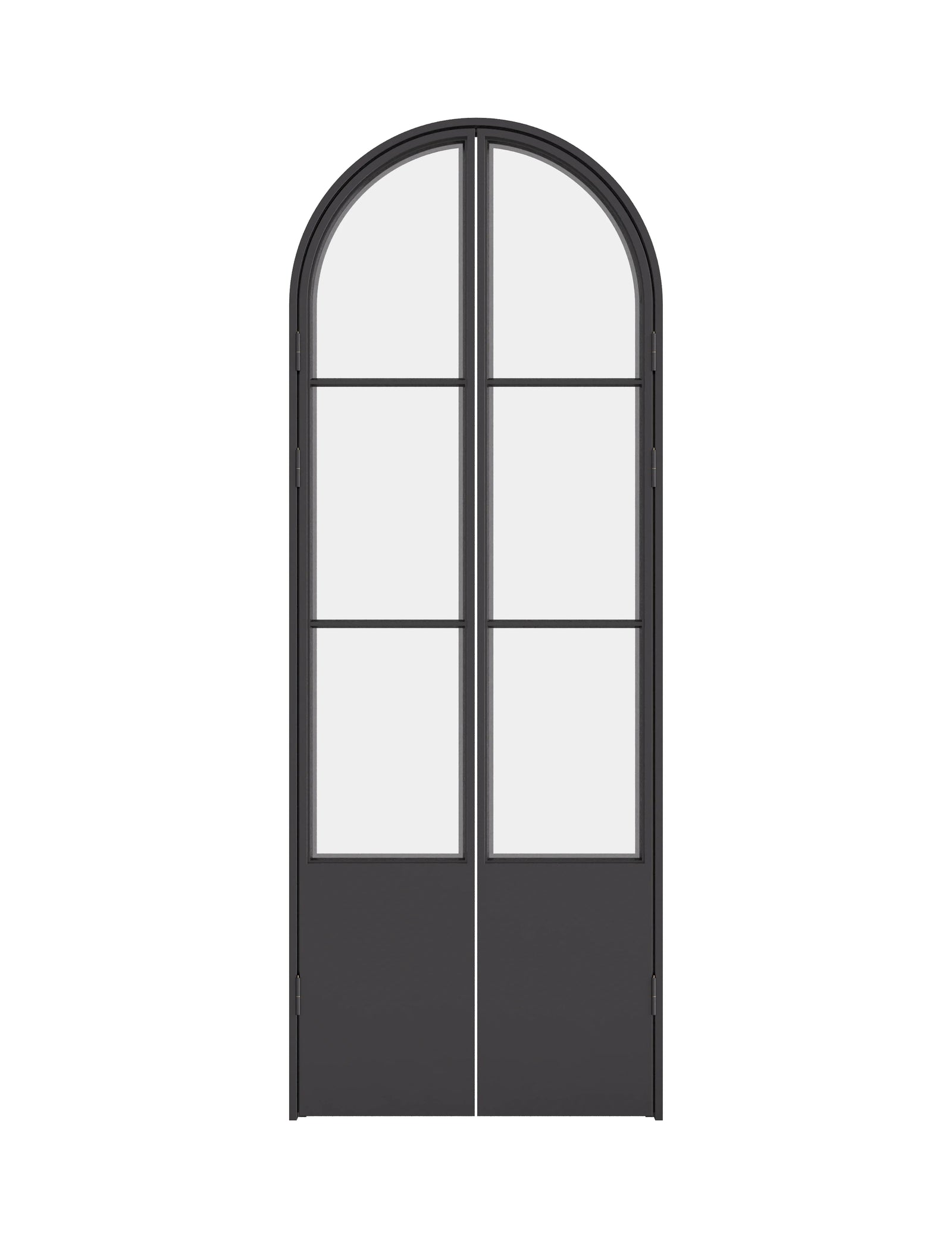 Air Pantry double full arch steel pantry doors with kickplate and curved glass design