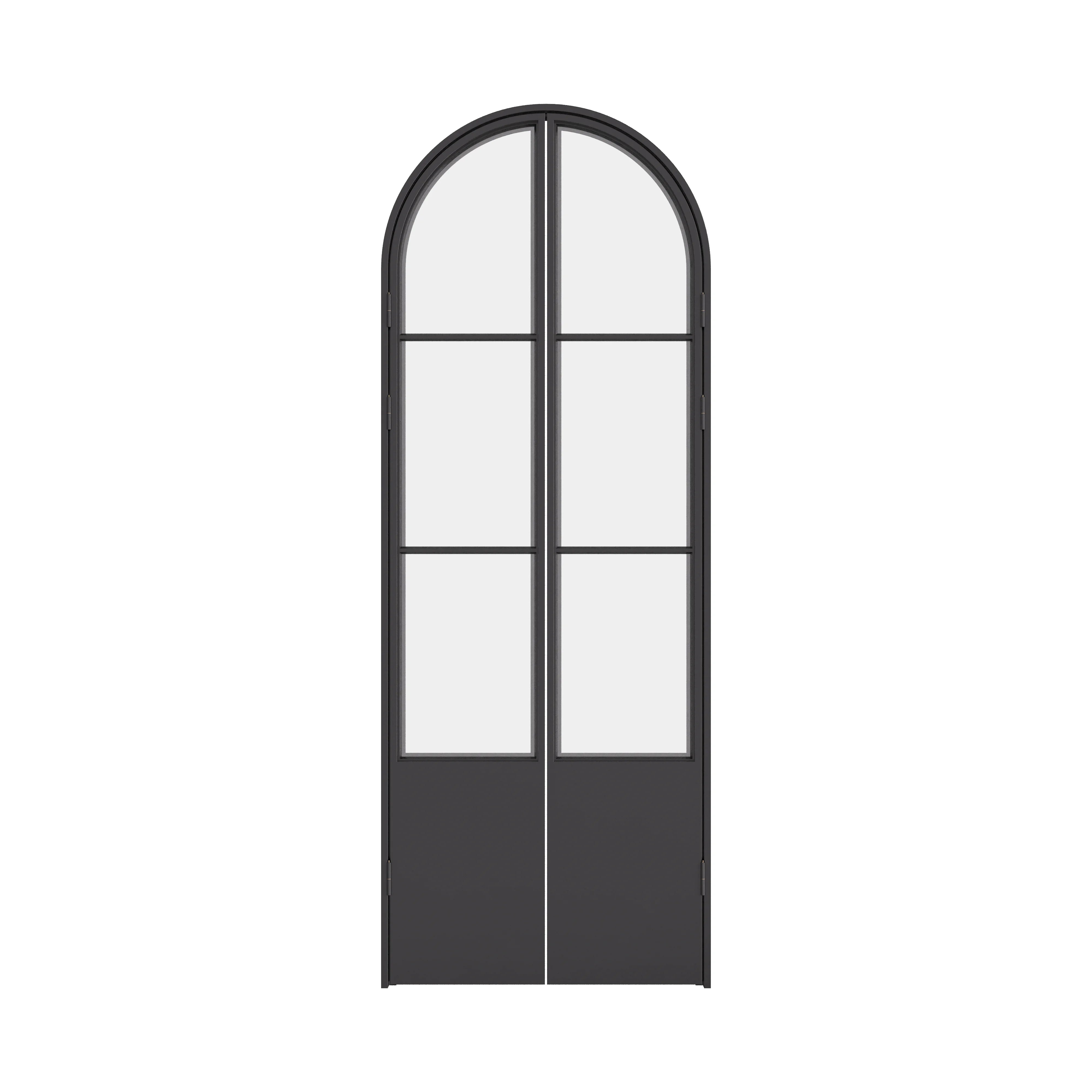 Air Pantry double full arch steel pantry doors with kickplate and curved glass design