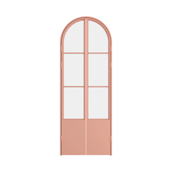 Air Pantry double full arch steel pantry doors with kickplate in Sunset Pink finish