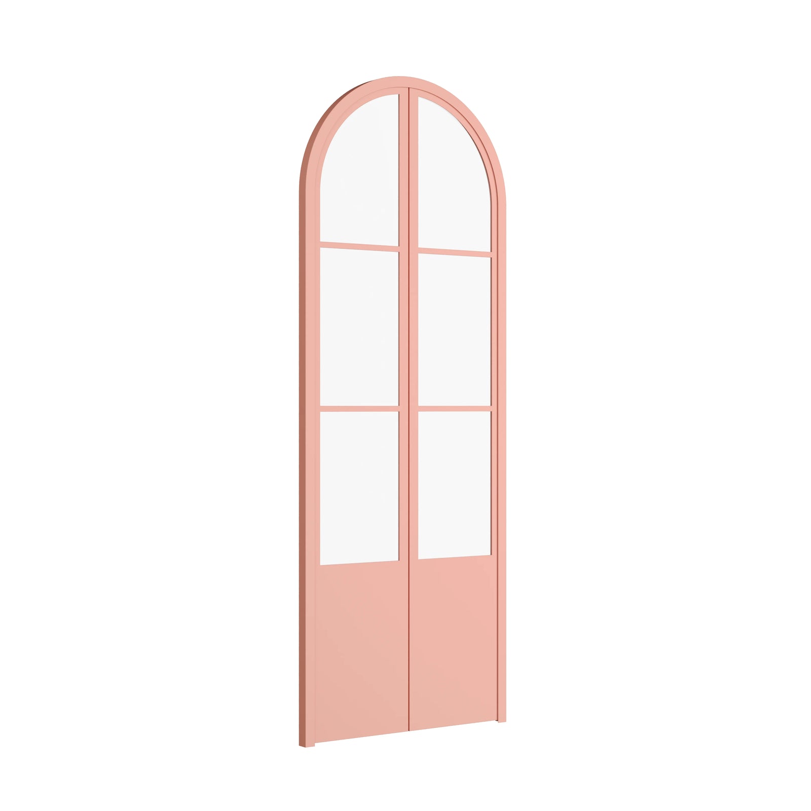 Air Pantry double full arch glass pantry doors with kickplate in Sunset Pink