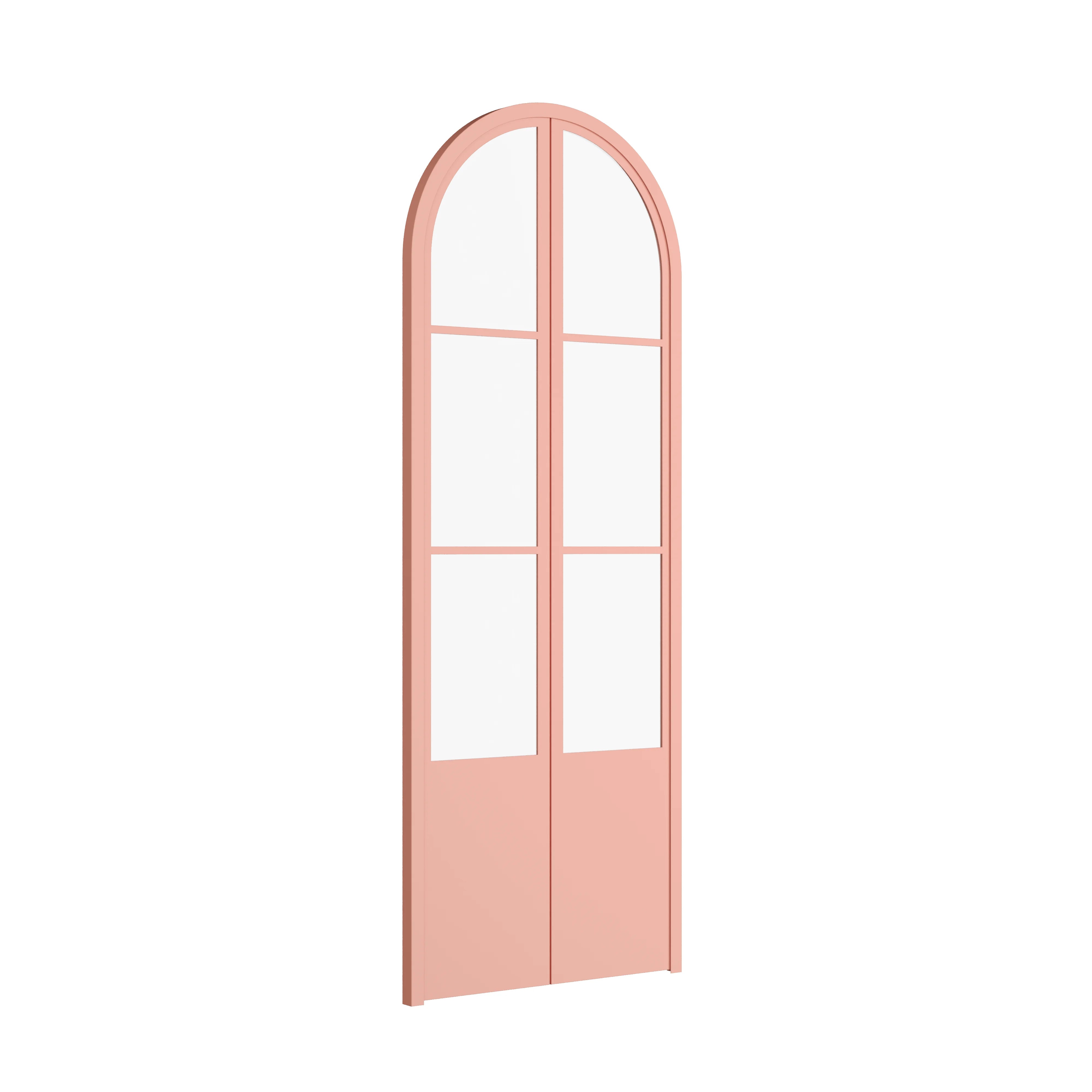 Air Pantry double full arch glass pantry doors with kickplate in Sunset Pink