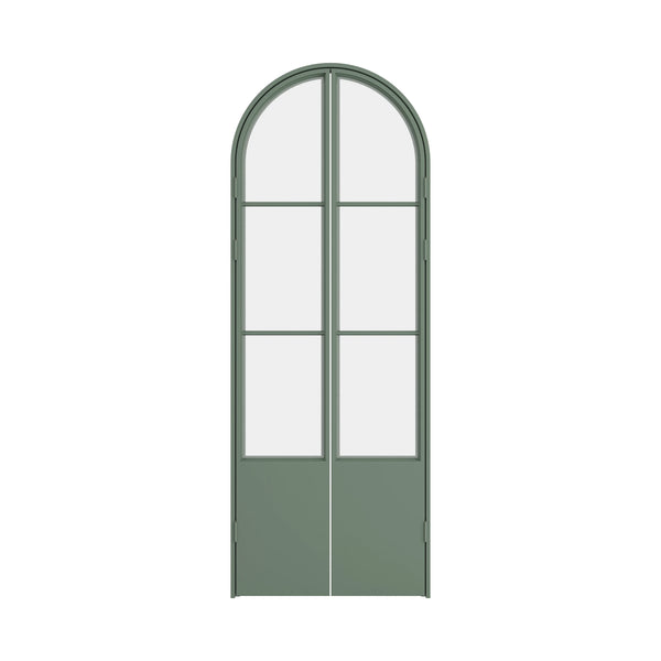 Air Pantry double full arch steel pantry doors with kickplate in Angeles Green finish