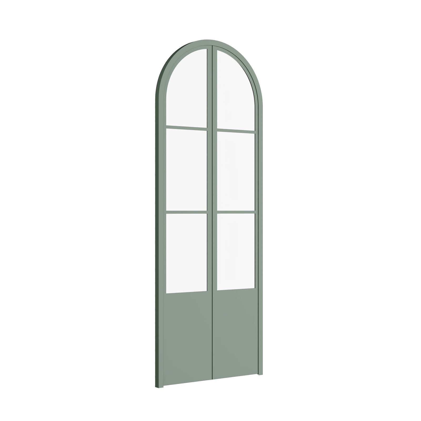 Air Pantry double full arch steel and glass pantry doors with kickplate in Angeles Green