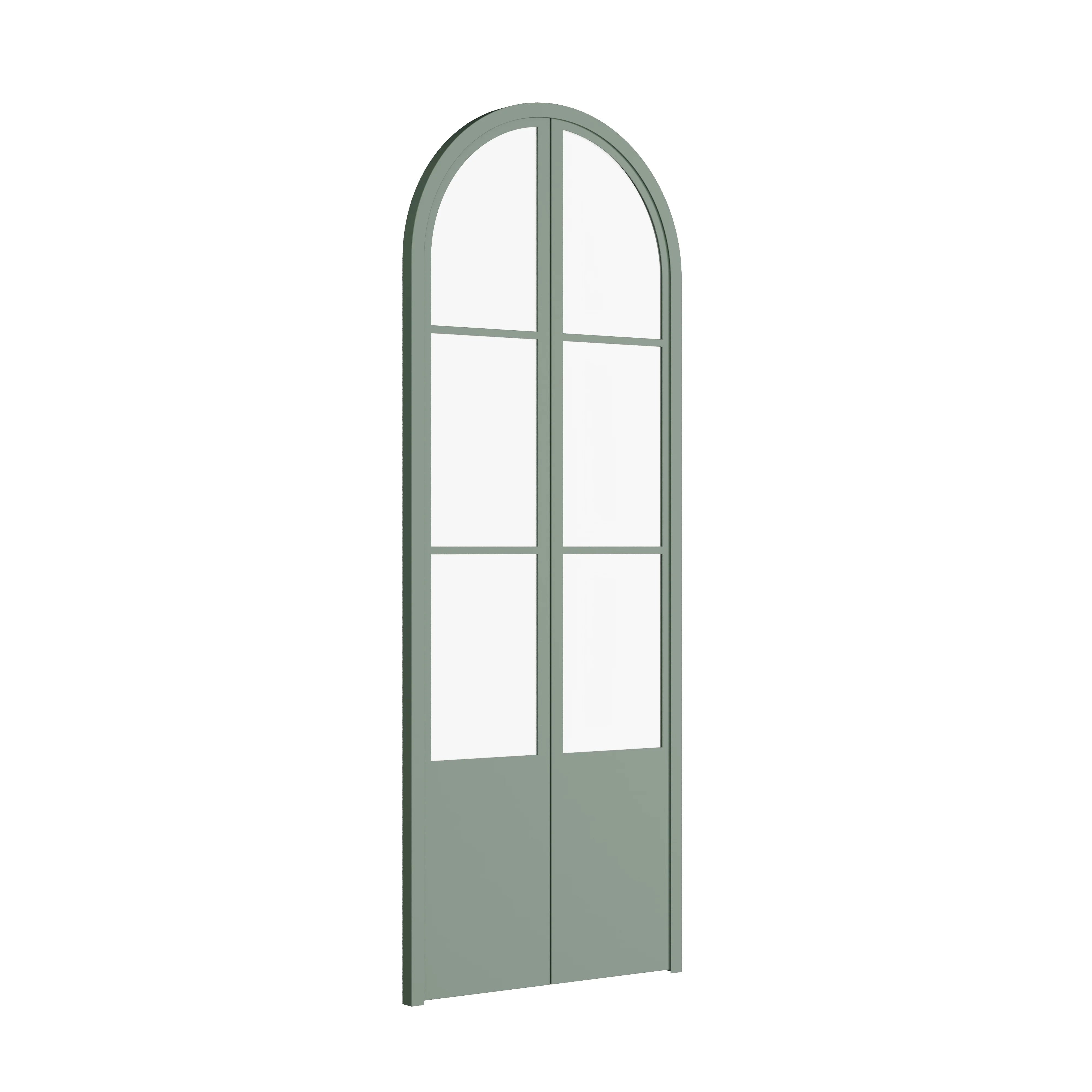 Air Pantry double full arch steel and glass pantry doors with kickplate in Angeles Green