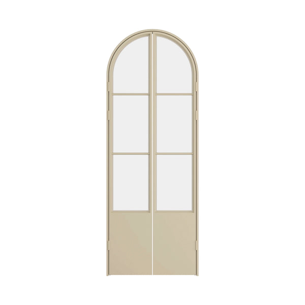 Double Full Arch Steel Pantry door in casual khaki with kickplate