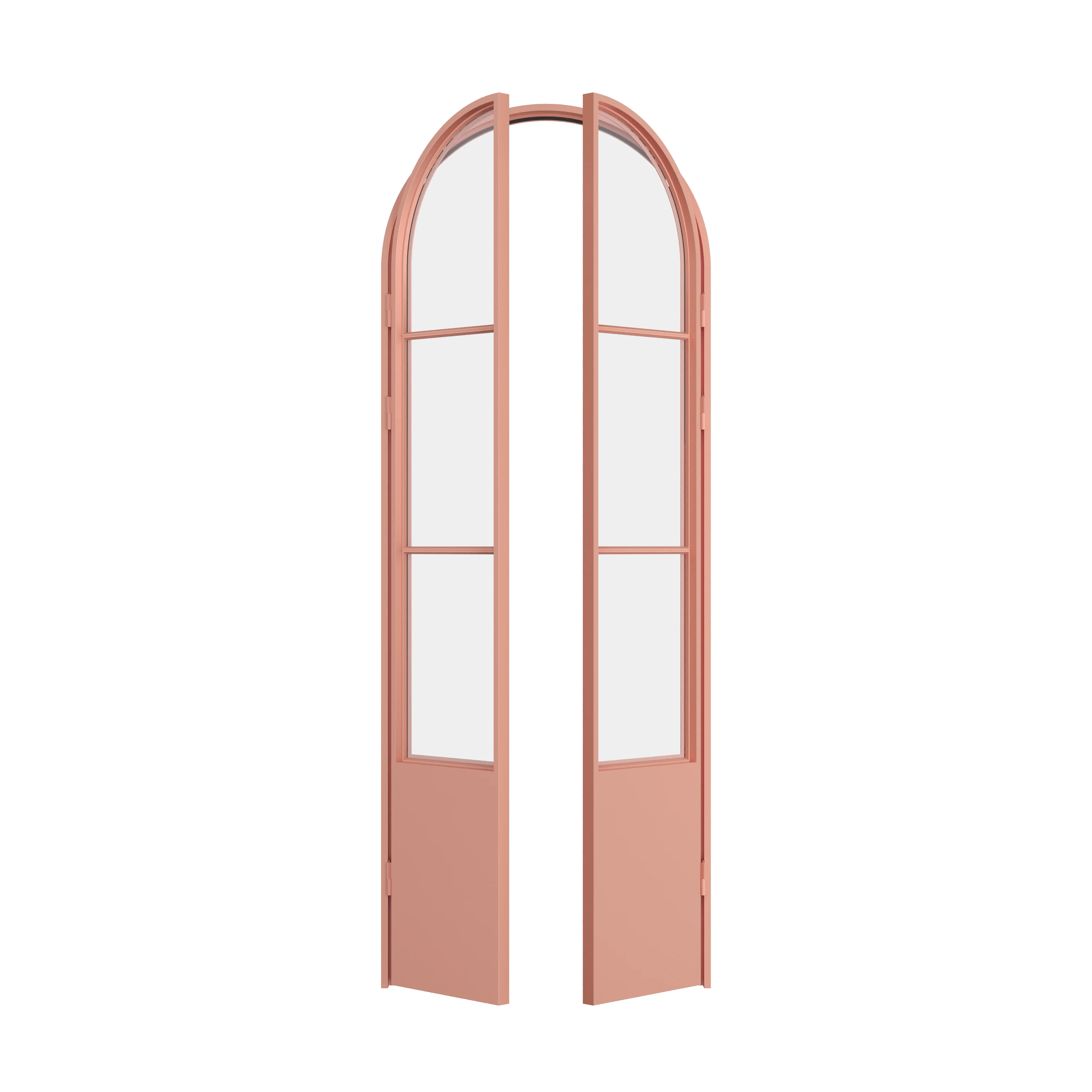 Air Pantry double full arch steel pantry doors with kickplate in Sunset Pink for kitchens