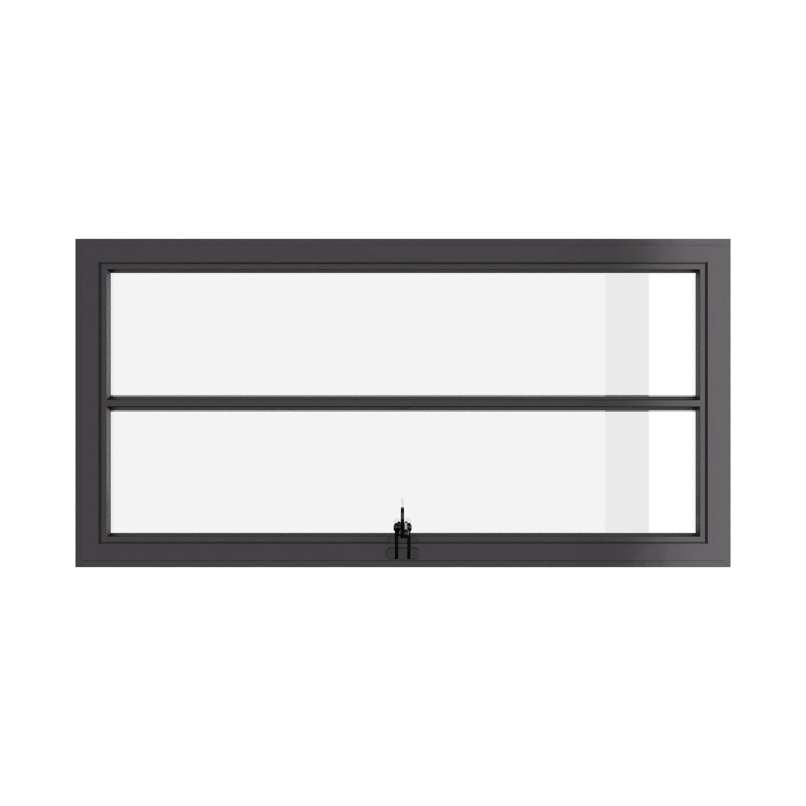 Thermally broken awning steel window, landscape, 0V 1H grid, ring pull, cold-rolled steel, black, dual pane Low-E glass