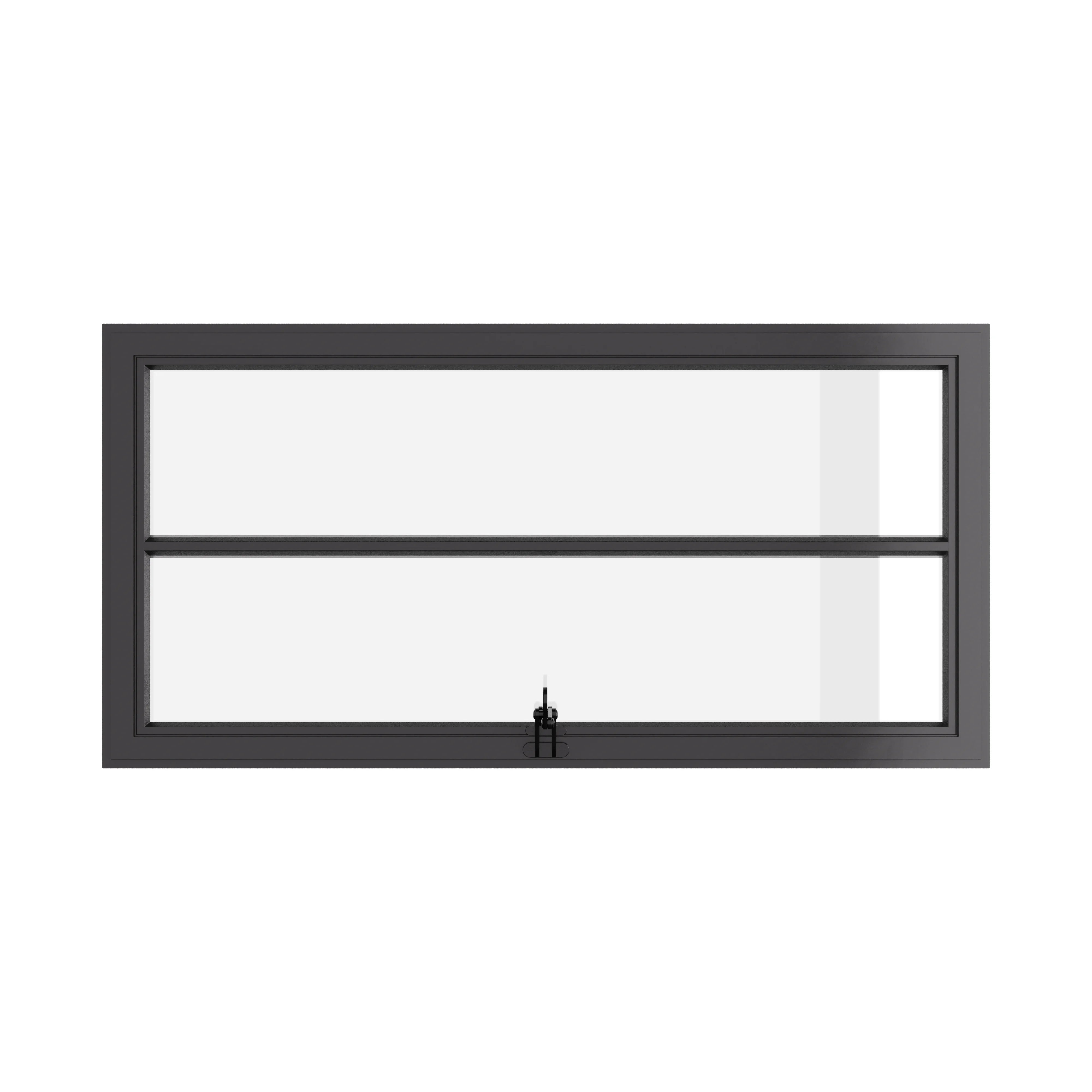 Thermally broken awning steel window, landscape, 0V 1H grid, ring pull, cold-rolled steel, black, dual pane Low-E glass