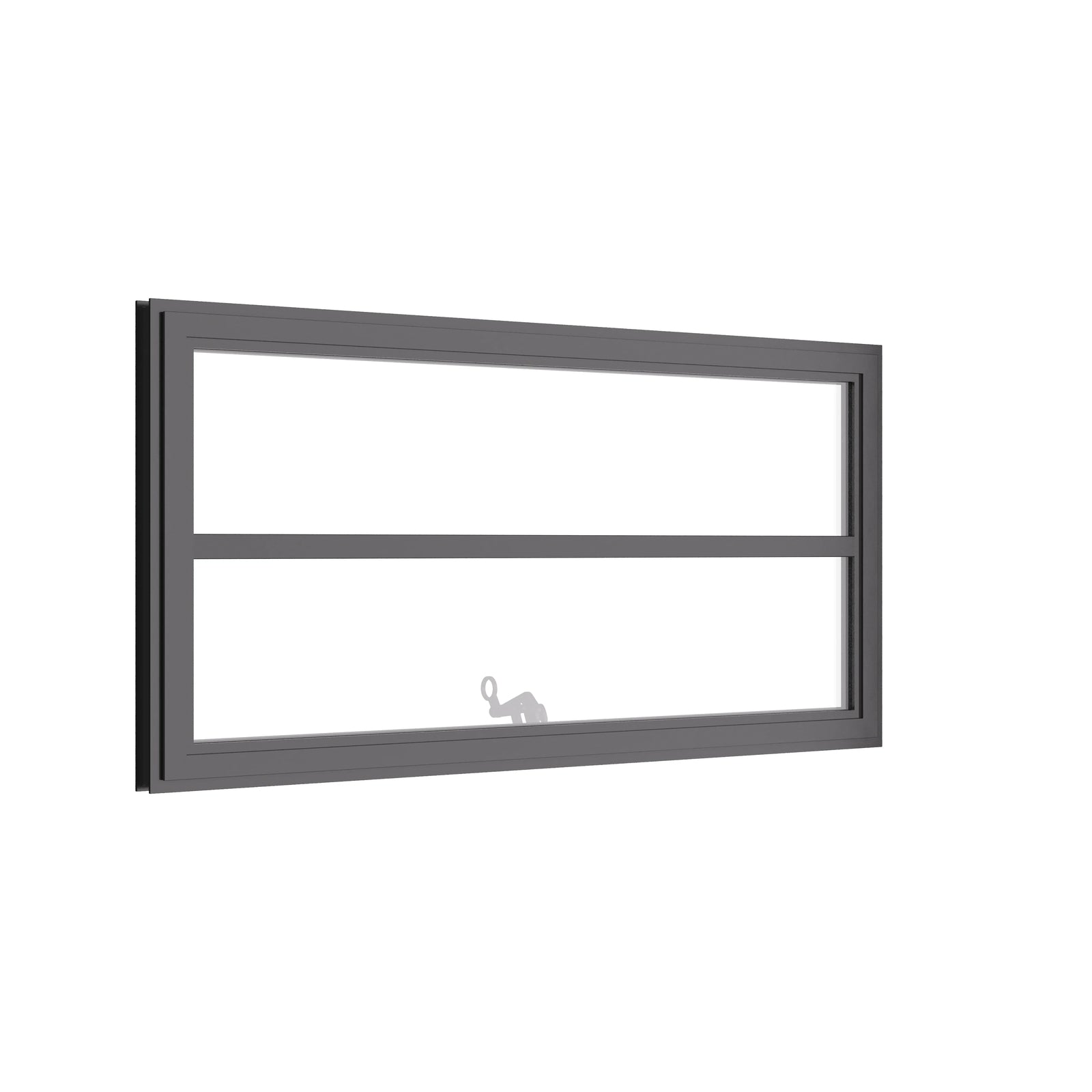 Thermally broken awning steel window, landscape, 0V 1H grid, ring pull, cold-rolled steel, black, tempered Low-E glass