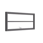 Thermally broken awning steel window, landscape, 0V 1H grid, ring pull, cold-rolled steel, black, tempered Low-E glass