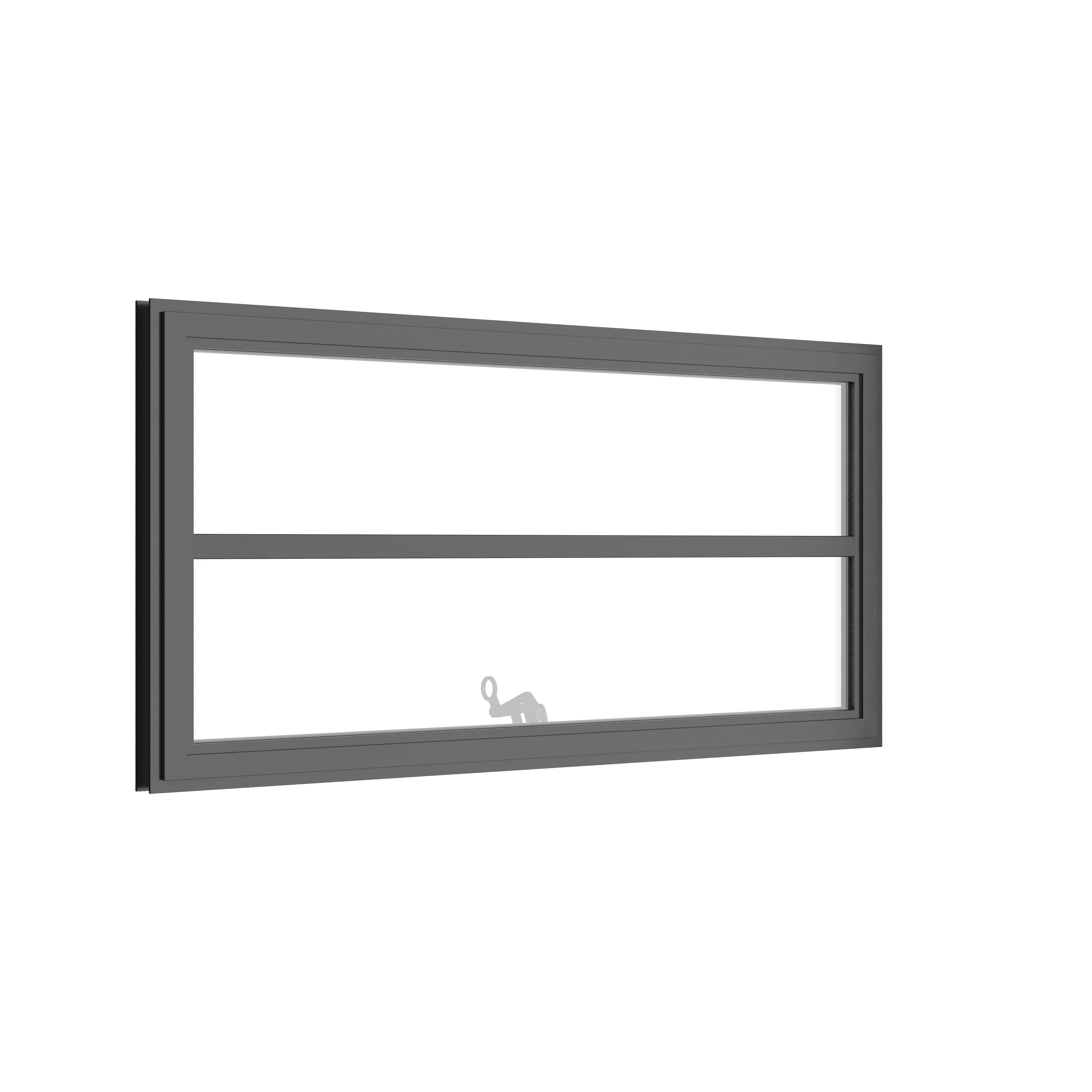 Thermally broken awning steel window, landscape, 0V 1H grid, ring pull, cold-rolled steel, black, tempered Low-E glass