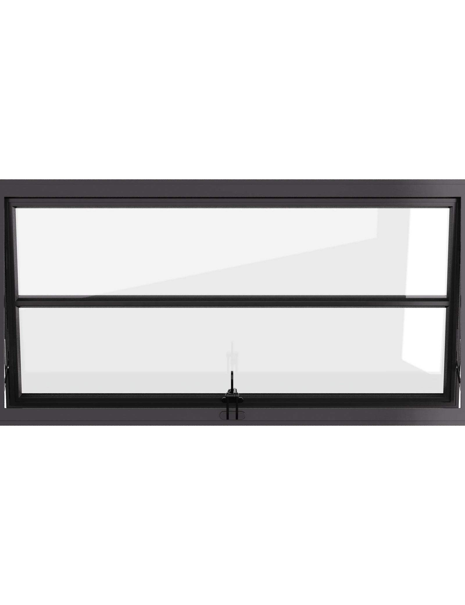 Thermally broken awning steel window, landscape, 0V 1H grid, ring pull, cold-rolled steel, black finish, Low-E glass