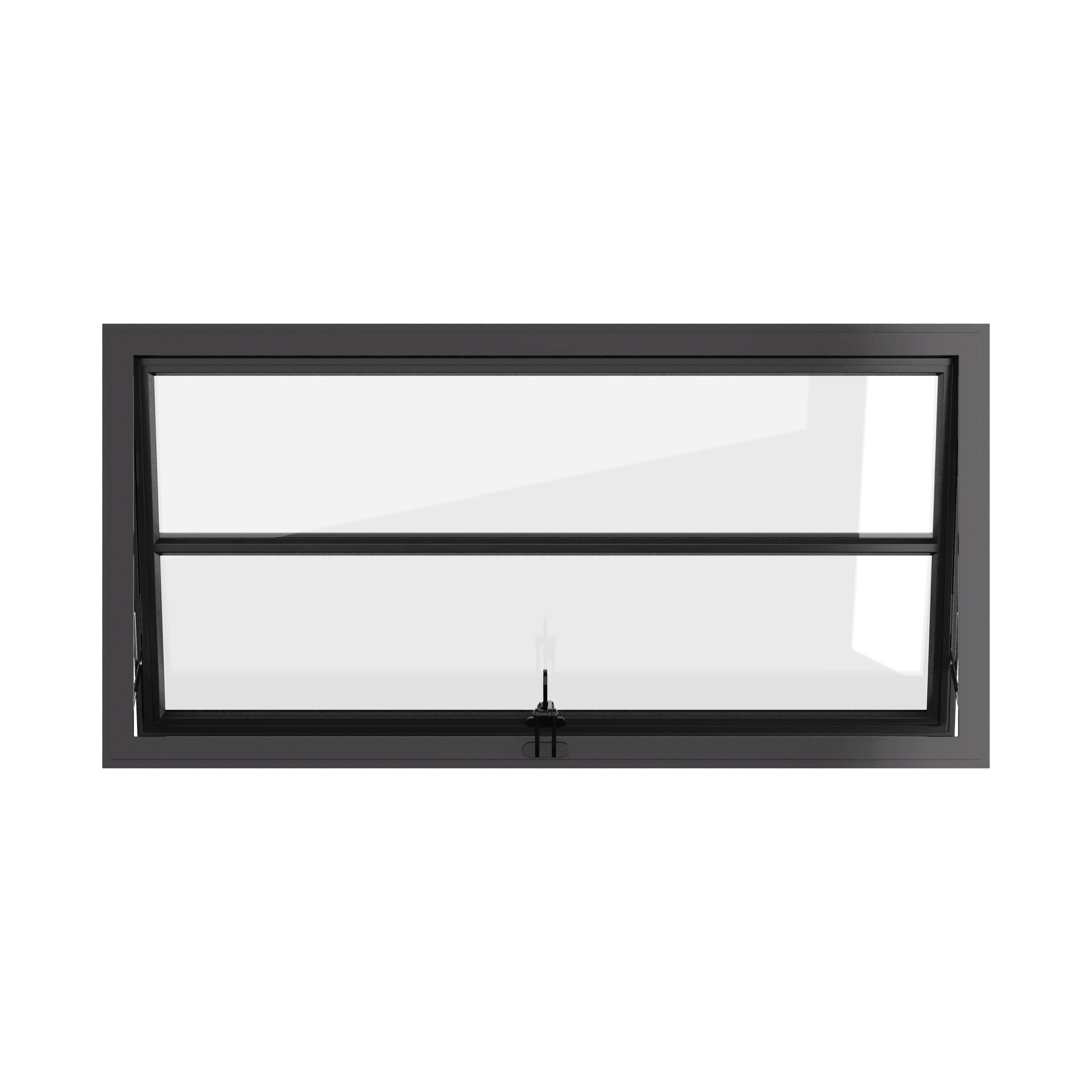 Thermally broken awning steel window, landscape, 0V 1H grid, ring pull, cold-rolled steel, black finish, Low-E glass