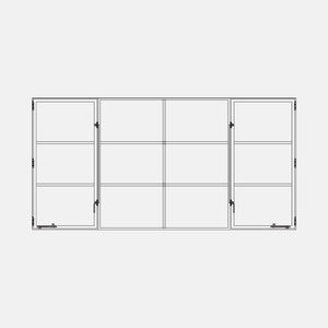 Dual single casement steel window with middle fixed panel