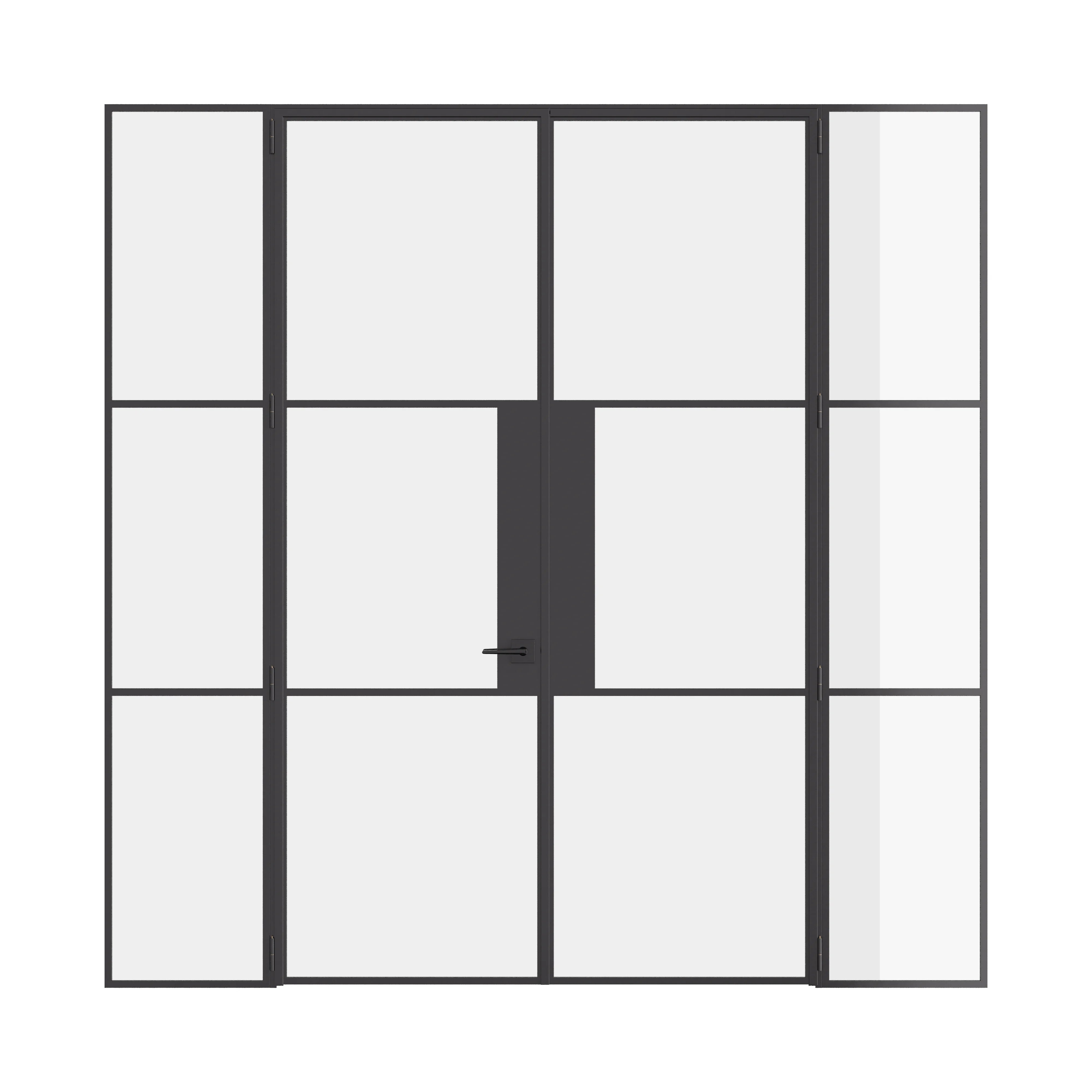 Air 4 double flat doors with sidelights in hot-rolled OTTOSTUMM steel and narrow modern profiles