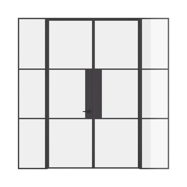 Air 4 double flat doors with sidelights in hot-rolled OTTOSTUMM steel and narrow modern profiles