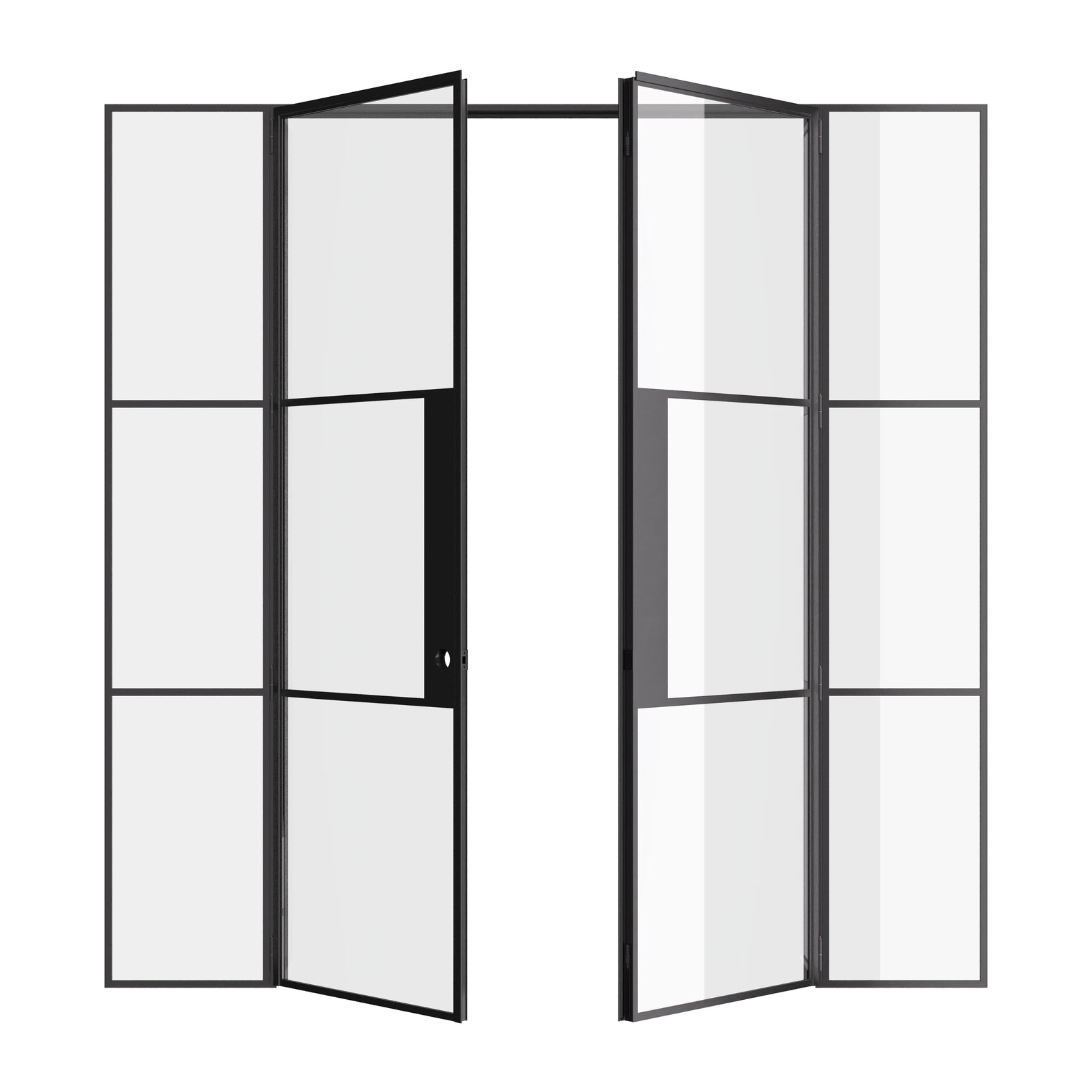 Air 4 steel double door system with side panels and clean geometric lines
