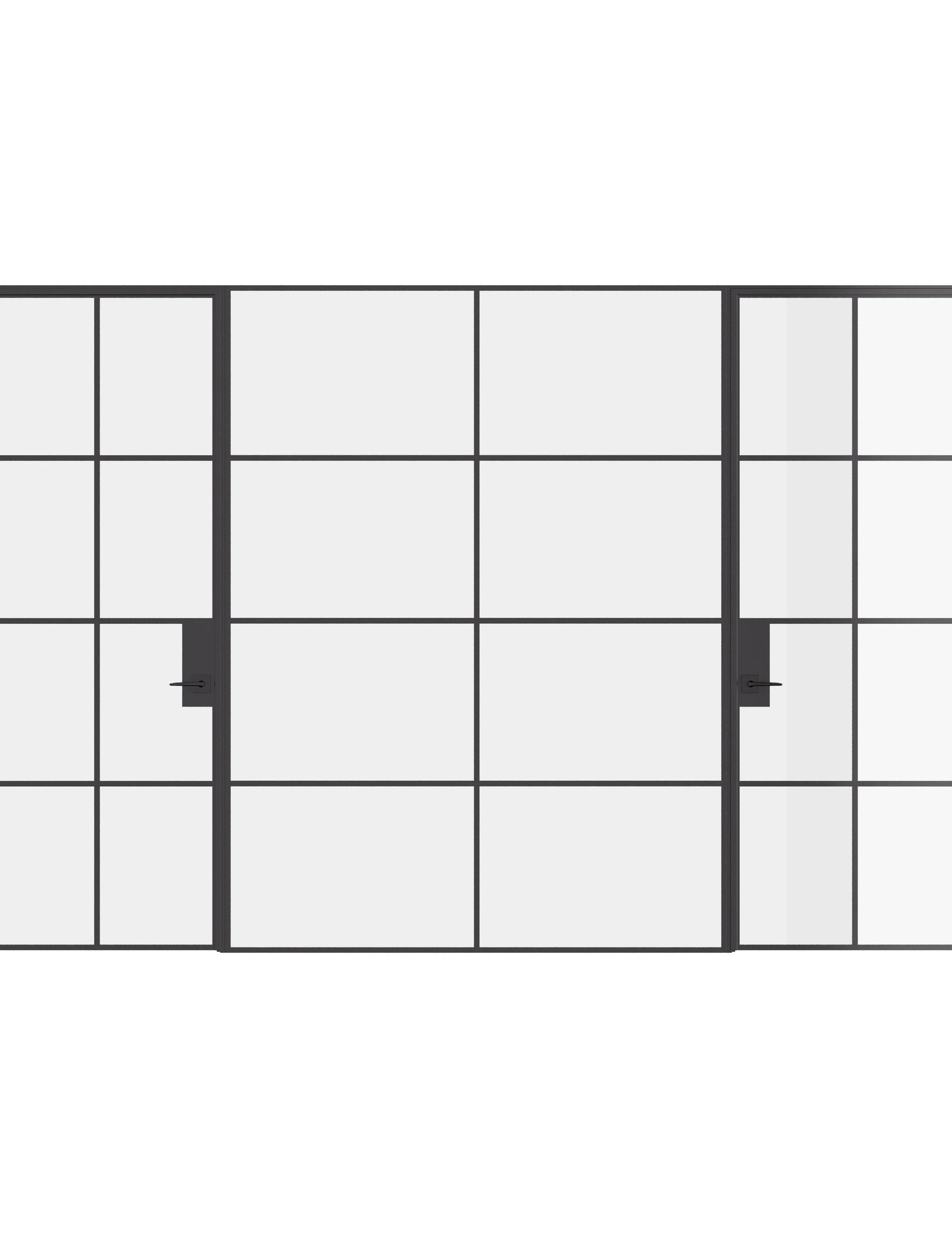 Air 5 dual single flat interior doors with center fixed panel in black steel and glass