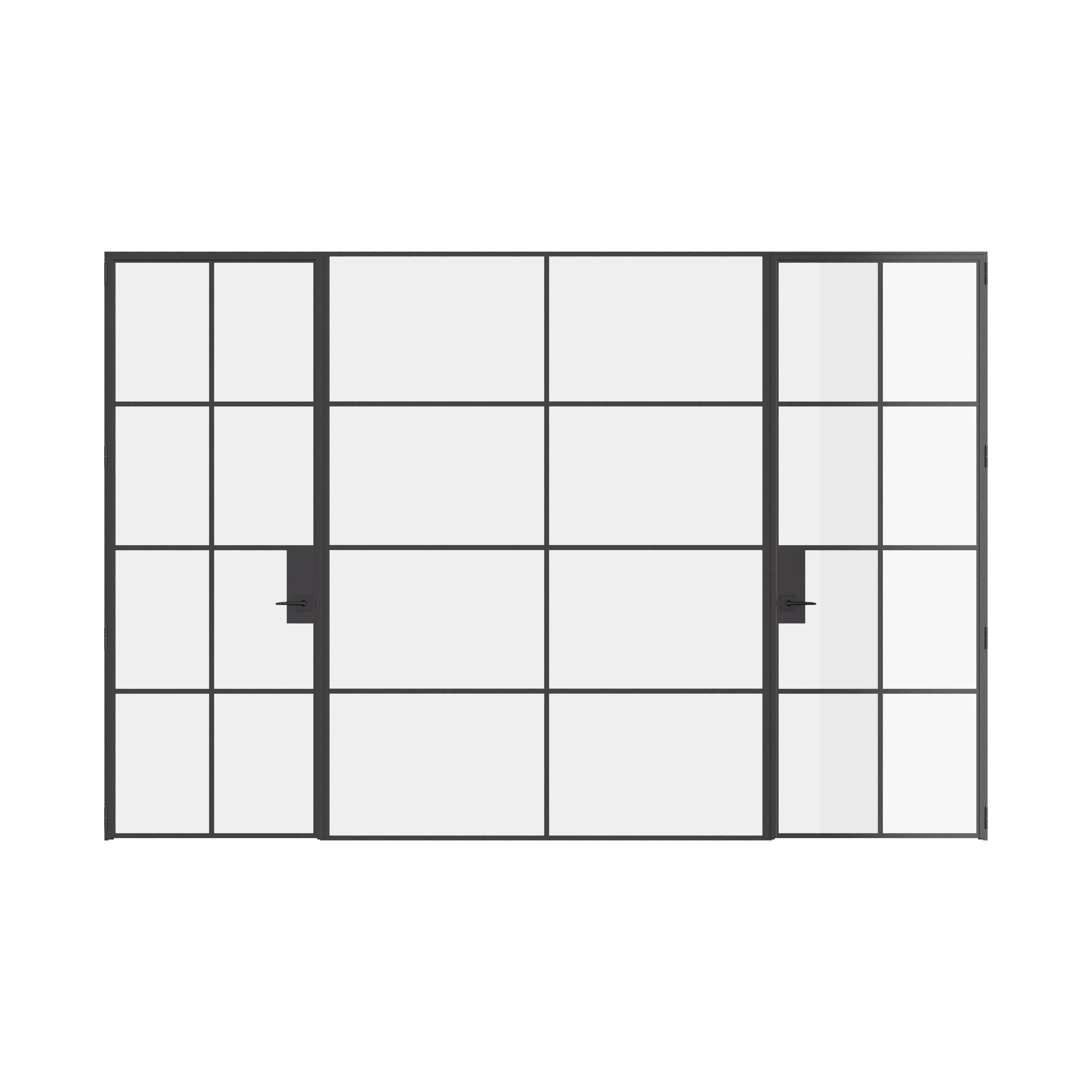 Air 5 dual single flat interior doors with center fixed panel in black steel and glass