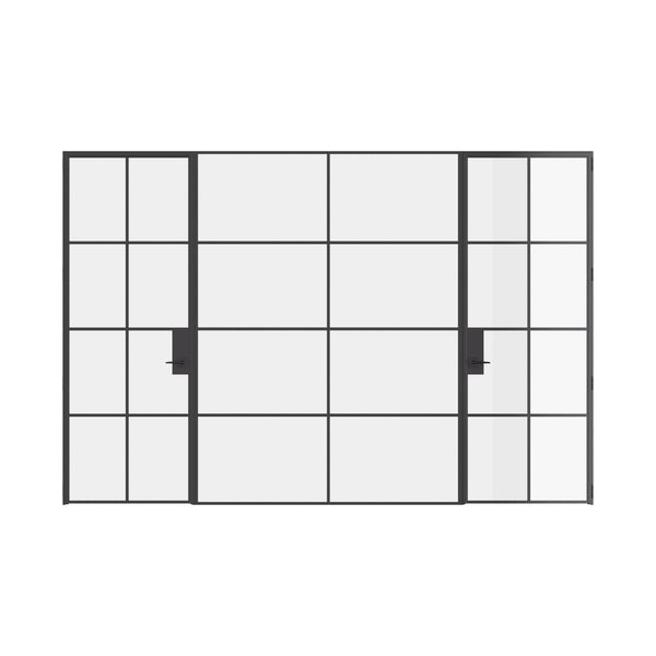Air 5 dual single flat interior doors with center fixed panel in black steel and glass