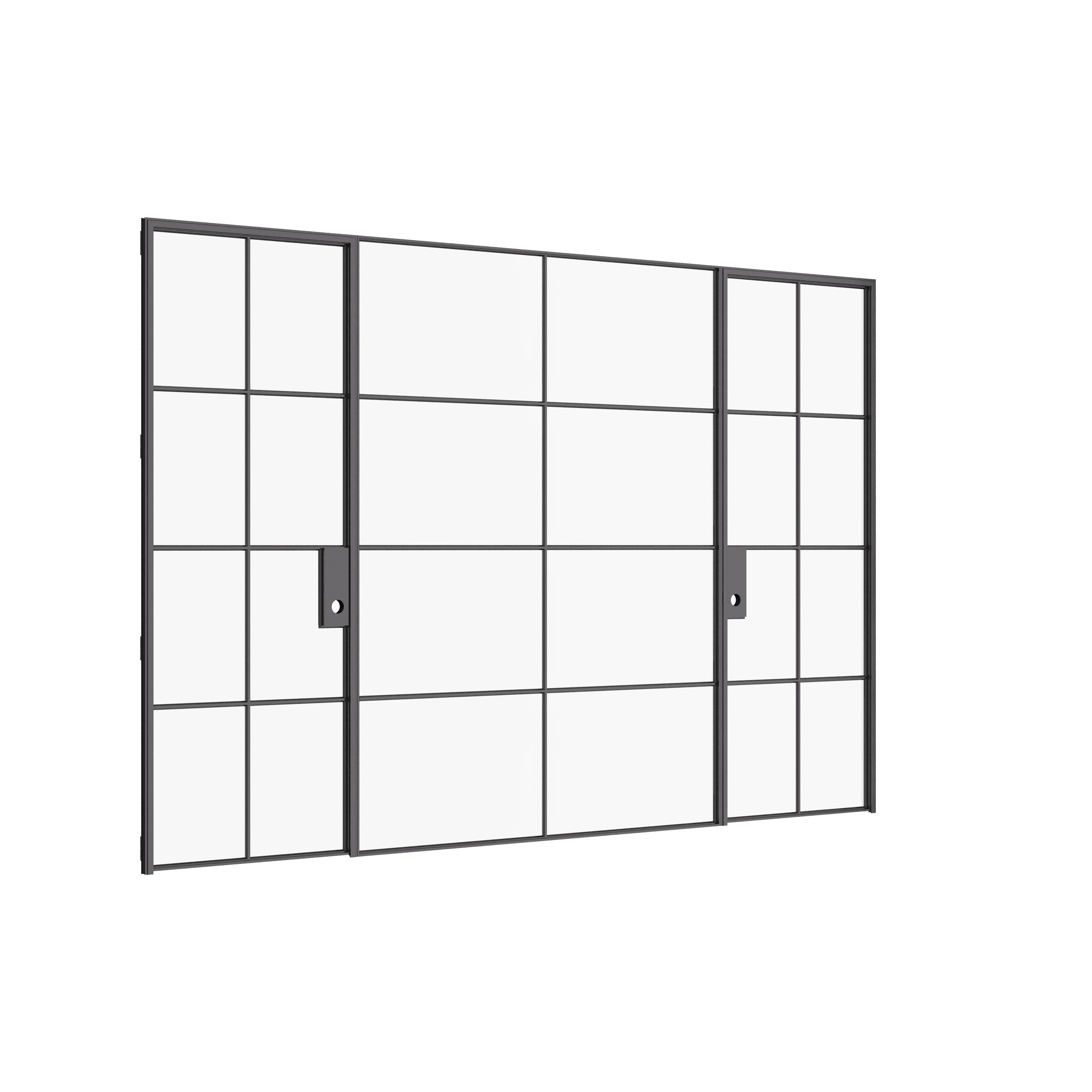 Air 5 dual single flat interior doors with central window section in hot-rolled steel