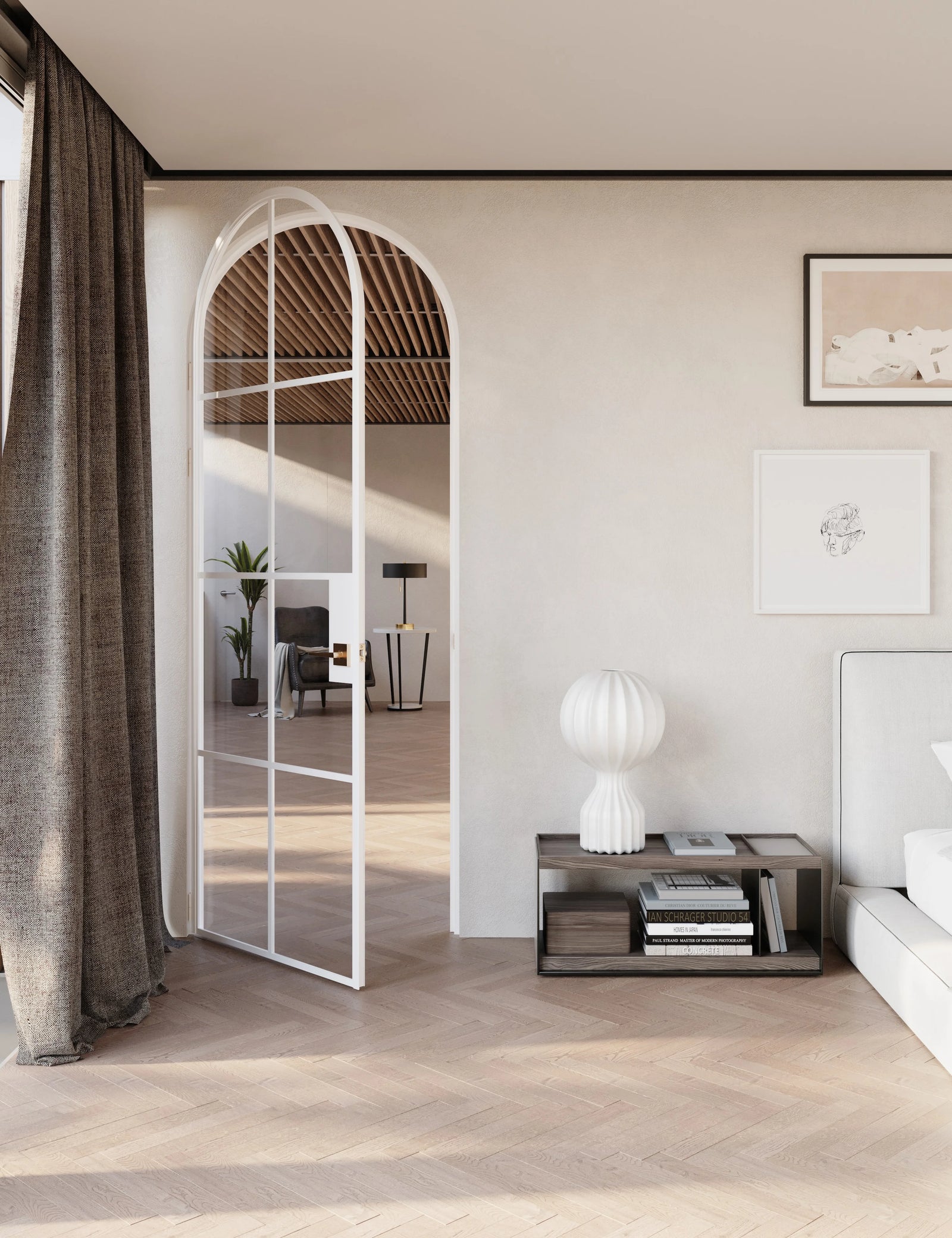 Air 5 single full arch interior door white finish factory style grid