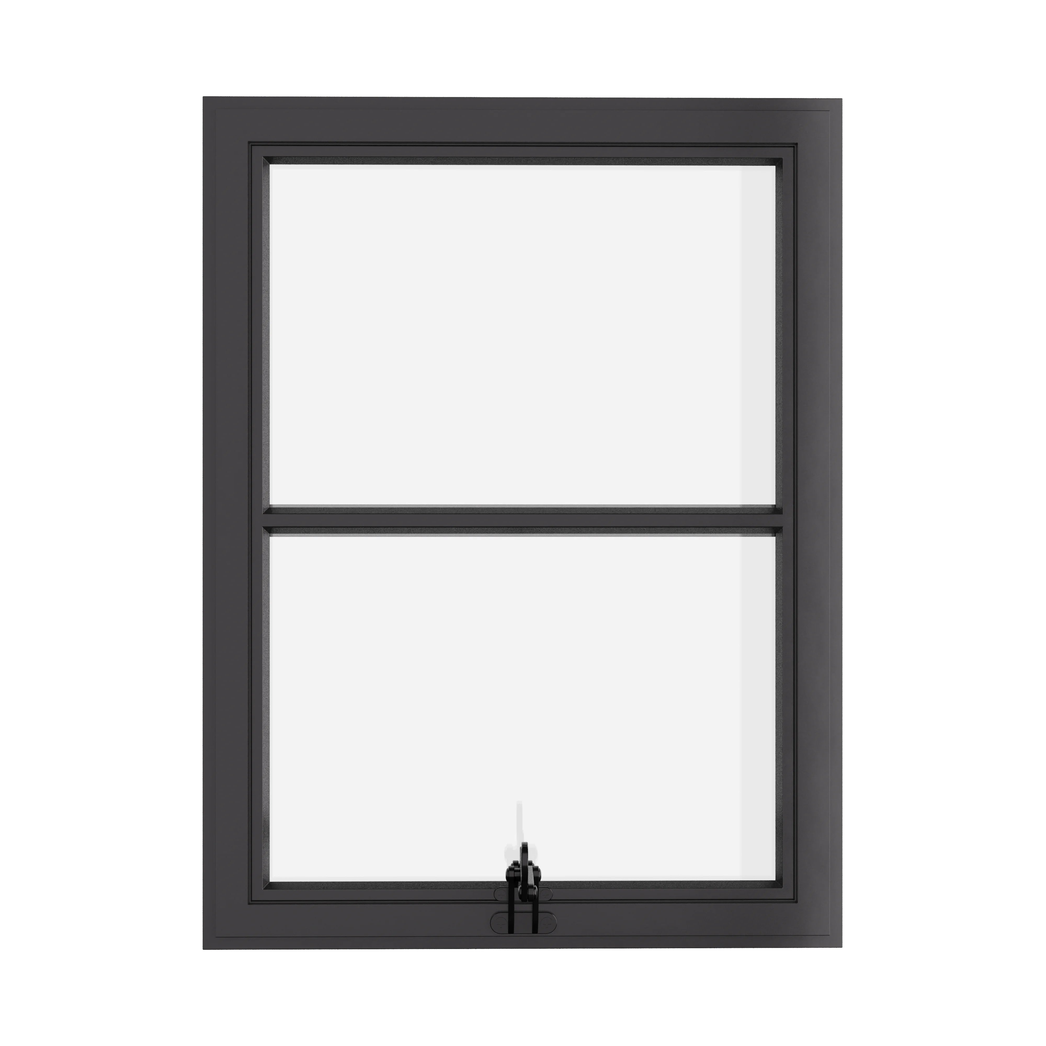 Thermally broken awning steel window, portrait, 0V 1H grid, ring pull, cold-rolled steel, black, dual pane Low-E glass