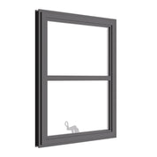 Thermally broken awning steel window, portrait, 0V 1H grid, ring pull, cold-rolled steel, black, tempered Low-E glass