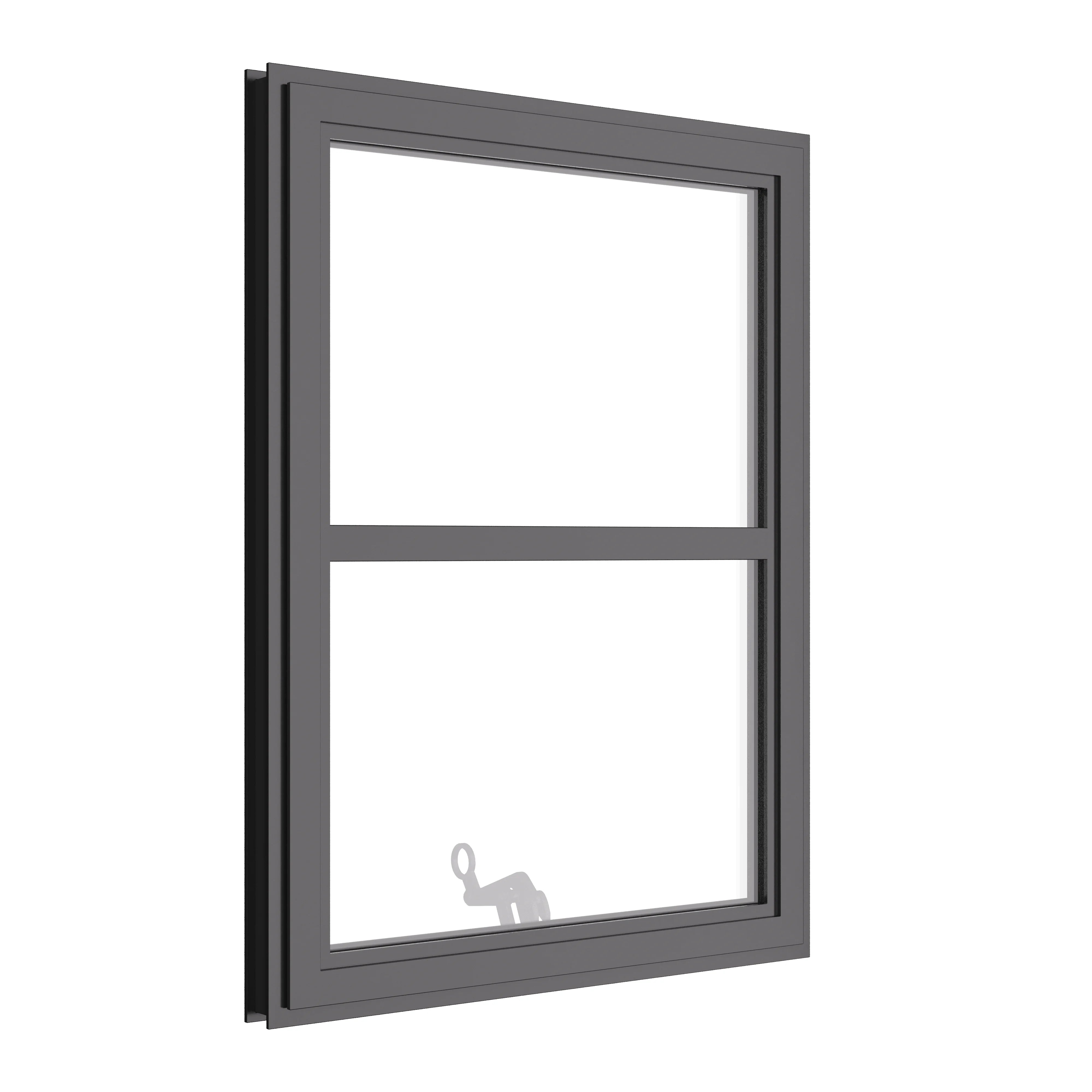 Thermally broken awning steel window, portrait, 0V 1H grid, ring pull, cold-rolled steel, black, tempered Low-E glass