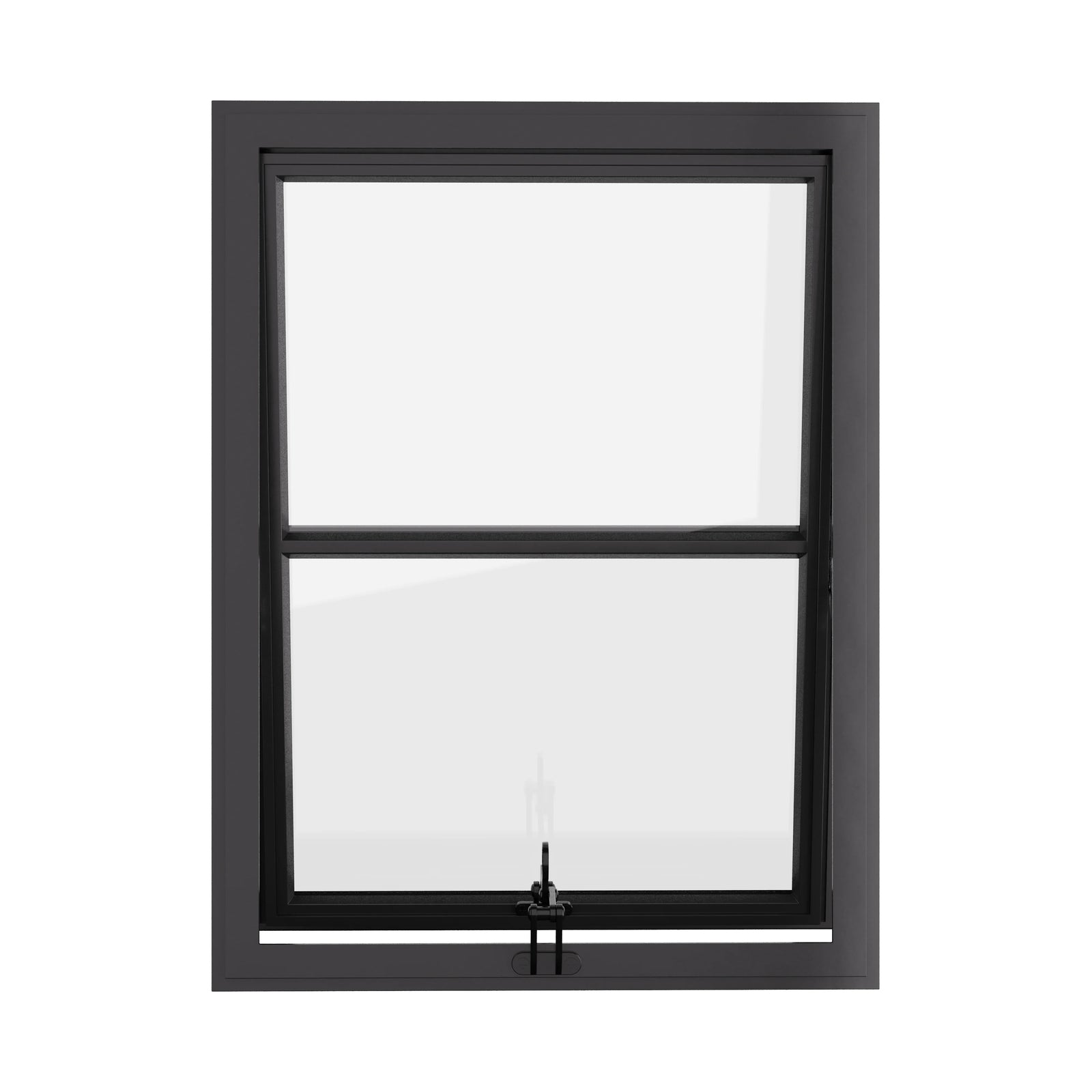 Thermally broken awning steel window, portrait, 0V 1H grid, ring pull, cold-rolled steel, black finish, Low-E glass
