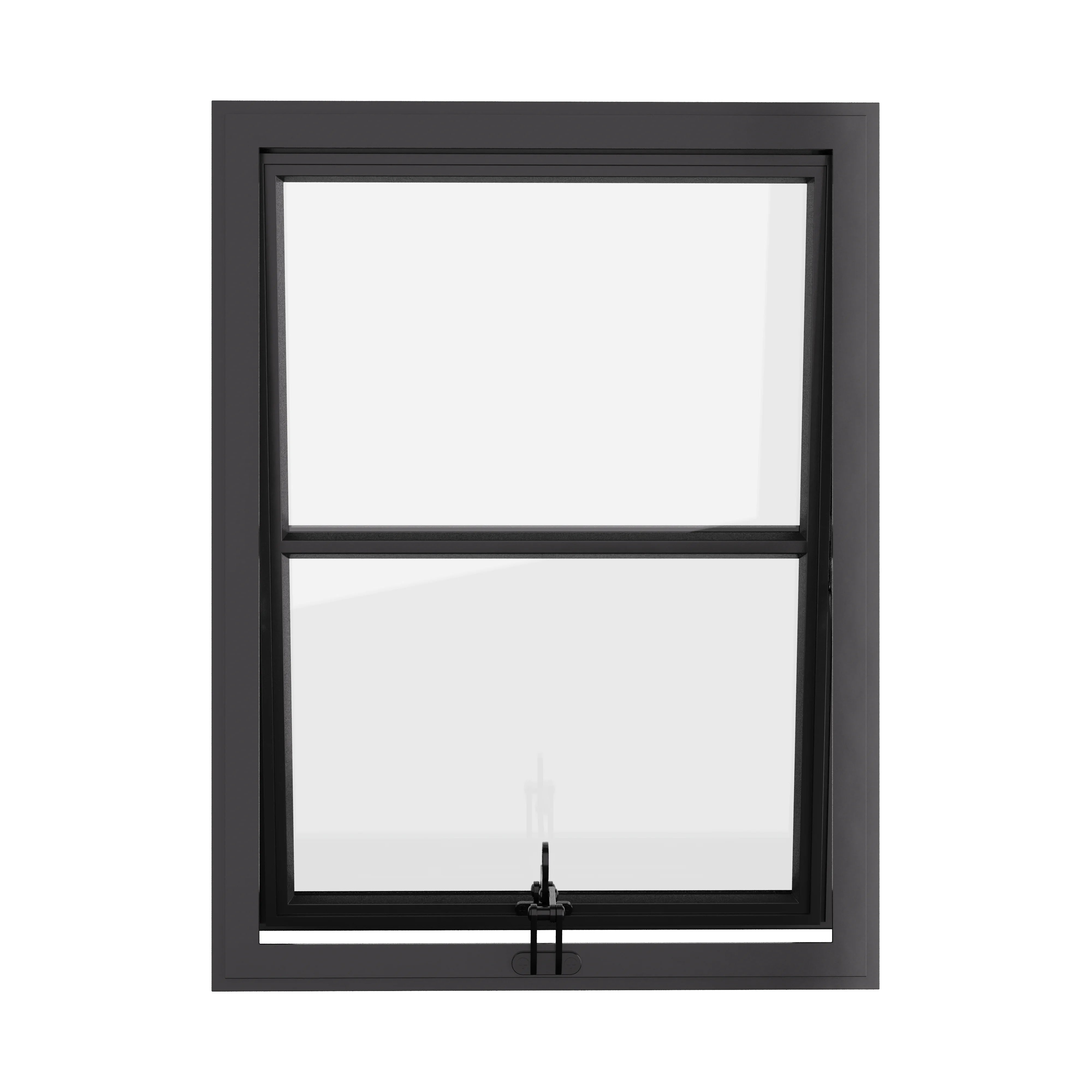 Thermally broken awning steel window, portrait, 0V 1H grid, ring pull, cold-rolled steel, black finish, Low-E glass