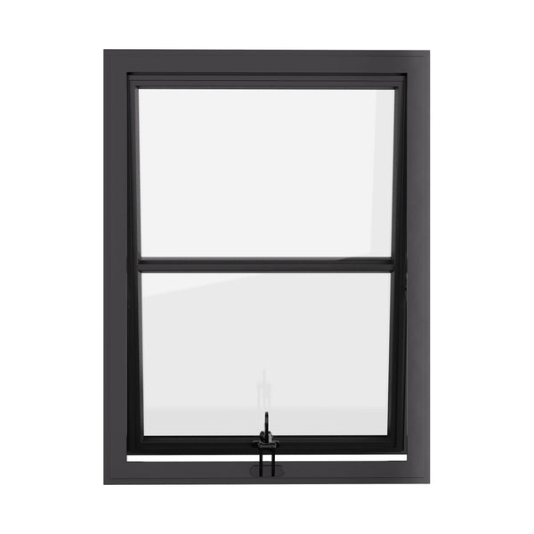 Thermally broken awning steel window, portrait, 0V 1H grid, ring pull, cold-rolled steel, black finish, Low-E glass