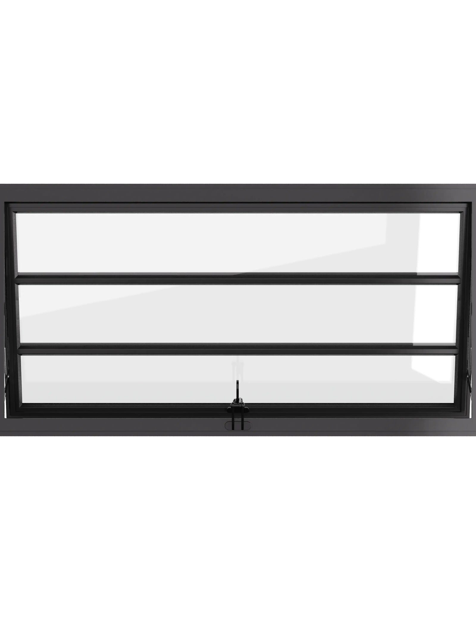 Steel awning window with dual pane tempered glass and ring pull