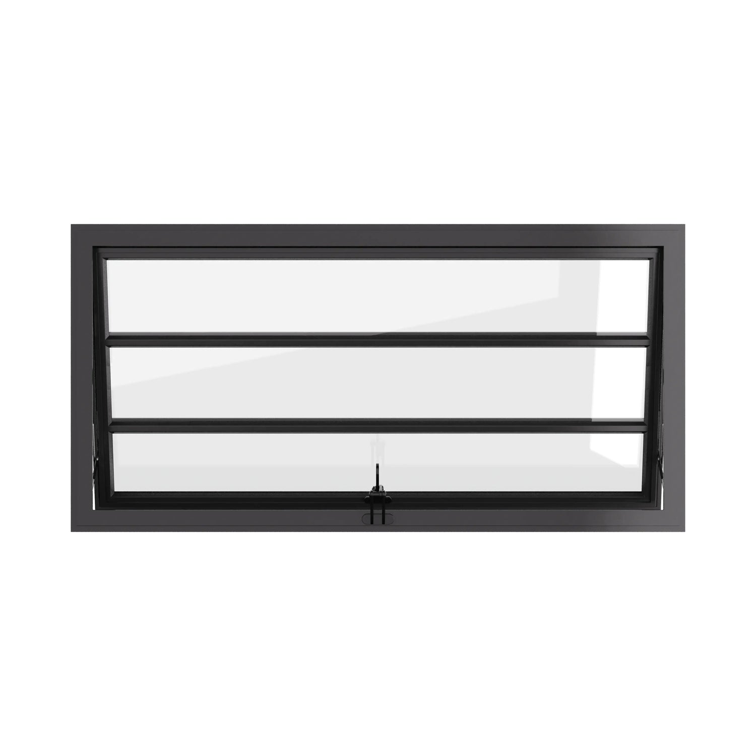 Steel awning window with dual pane tempered glass and ring pull