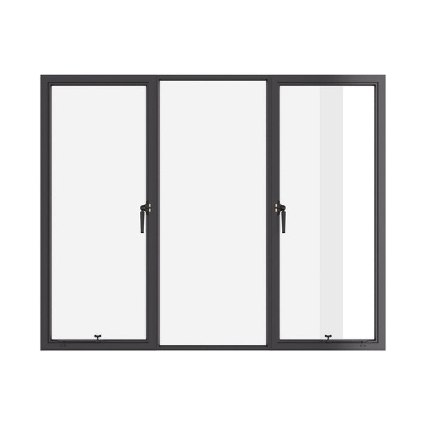 Thermally broken dual single casement steel window, square, cold-rolled steel, black finish, Low-E glass