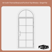 single flat steel door with full arch transom and thermal break insulation