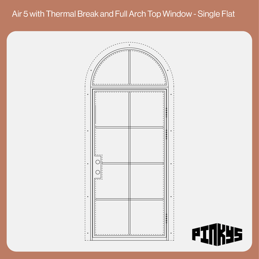 Technical drawing of a window with 'Pinkys' branding on a white background