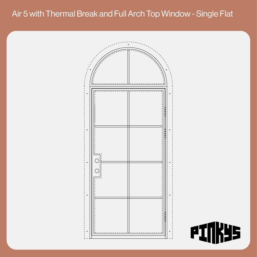 Technical drawing of a window with 'Pinkys' branding on a white background