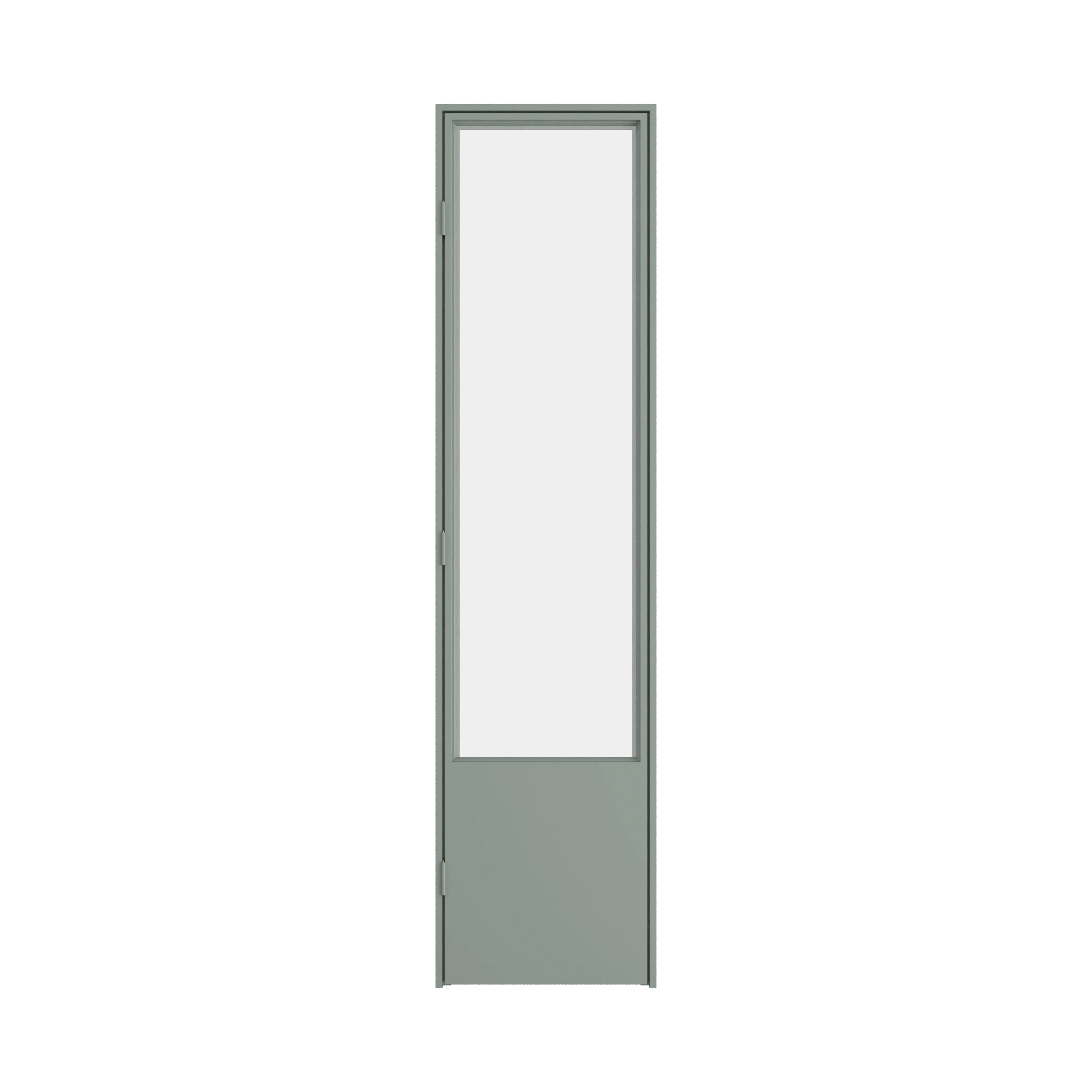 Contemporary steel pantry door with glass panes and modern interior design