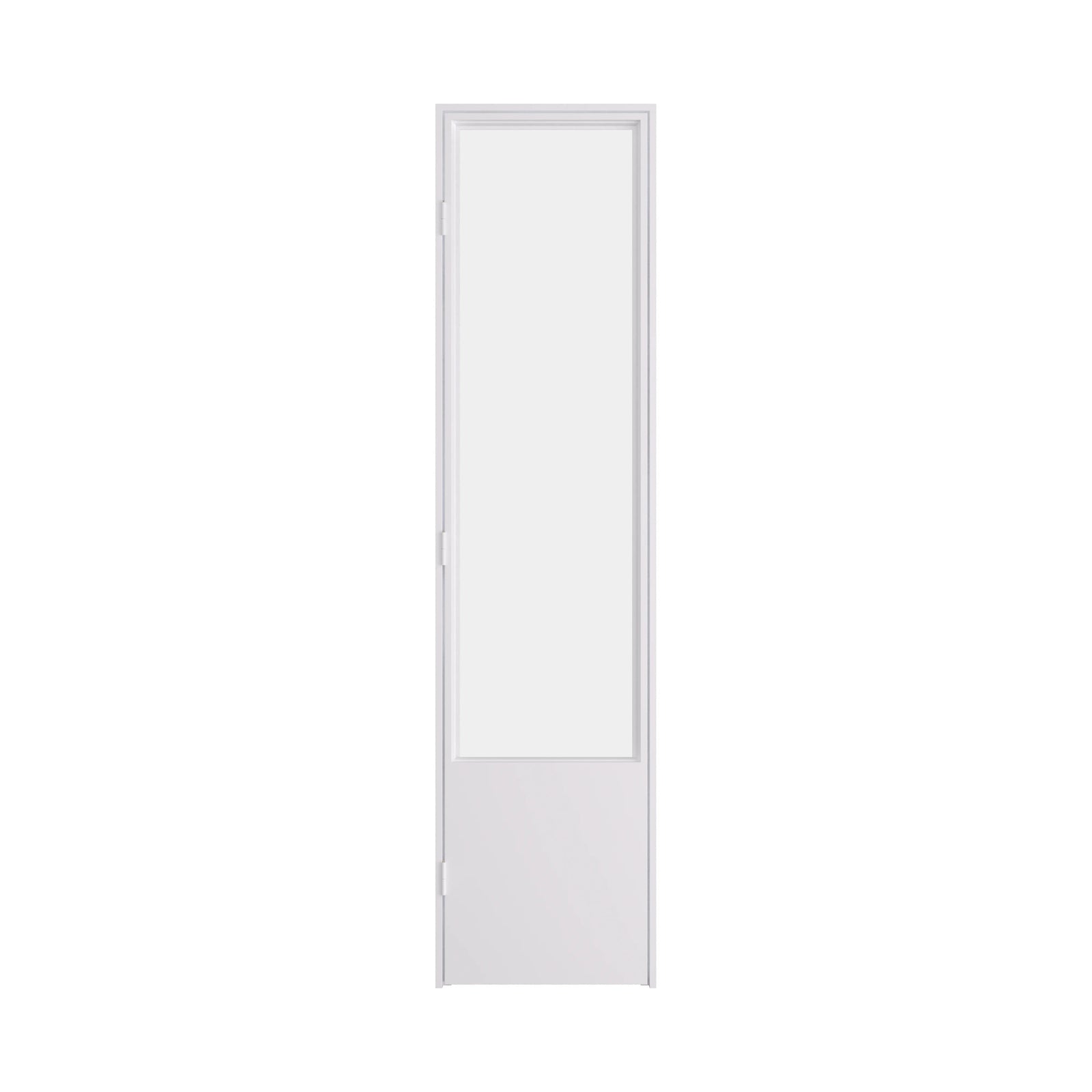 Architectural steel pantry door with vertical glass panels and clean design