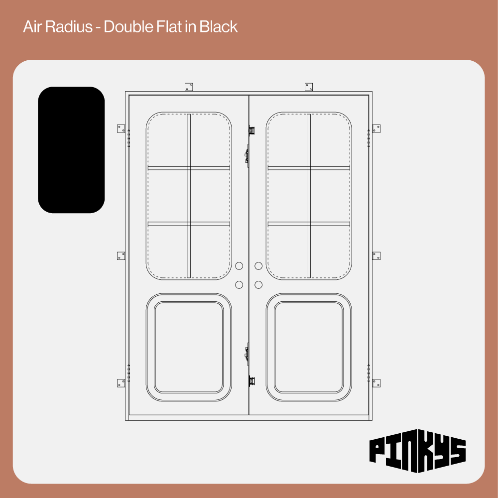 Air Radius double flat architectural steel entry doors with curved radius styling
