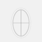 oval steel window with thermal break and cross grid pattern
