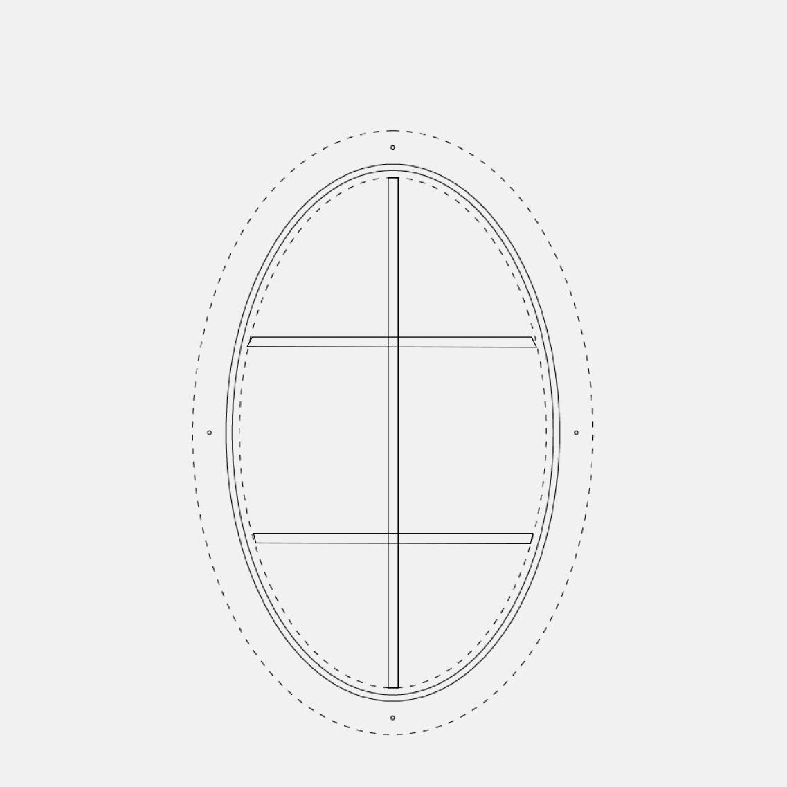 oval steel window with thermal break and vertical and dual horizontal muntins